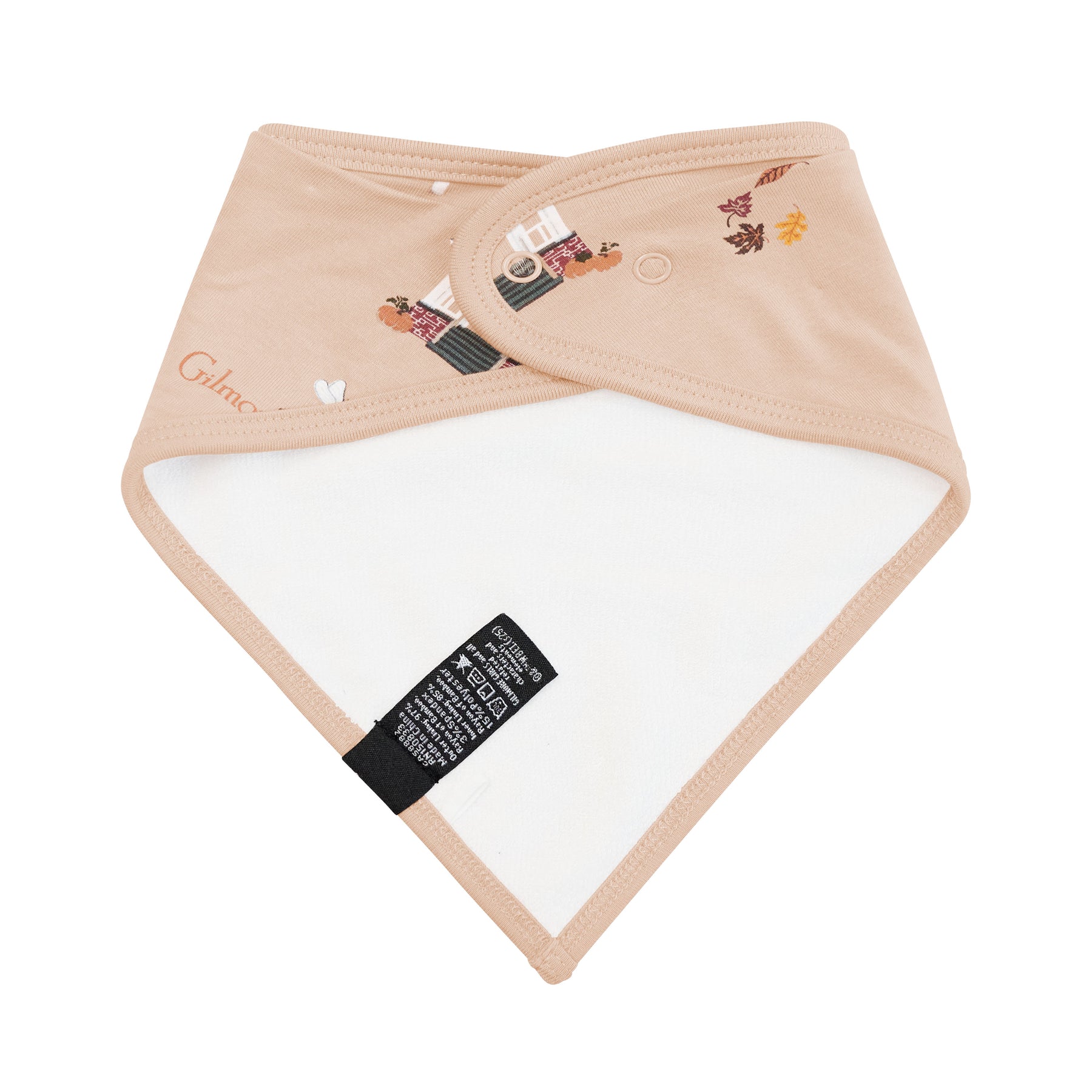 Beige bandana bib with white interior  on a white background