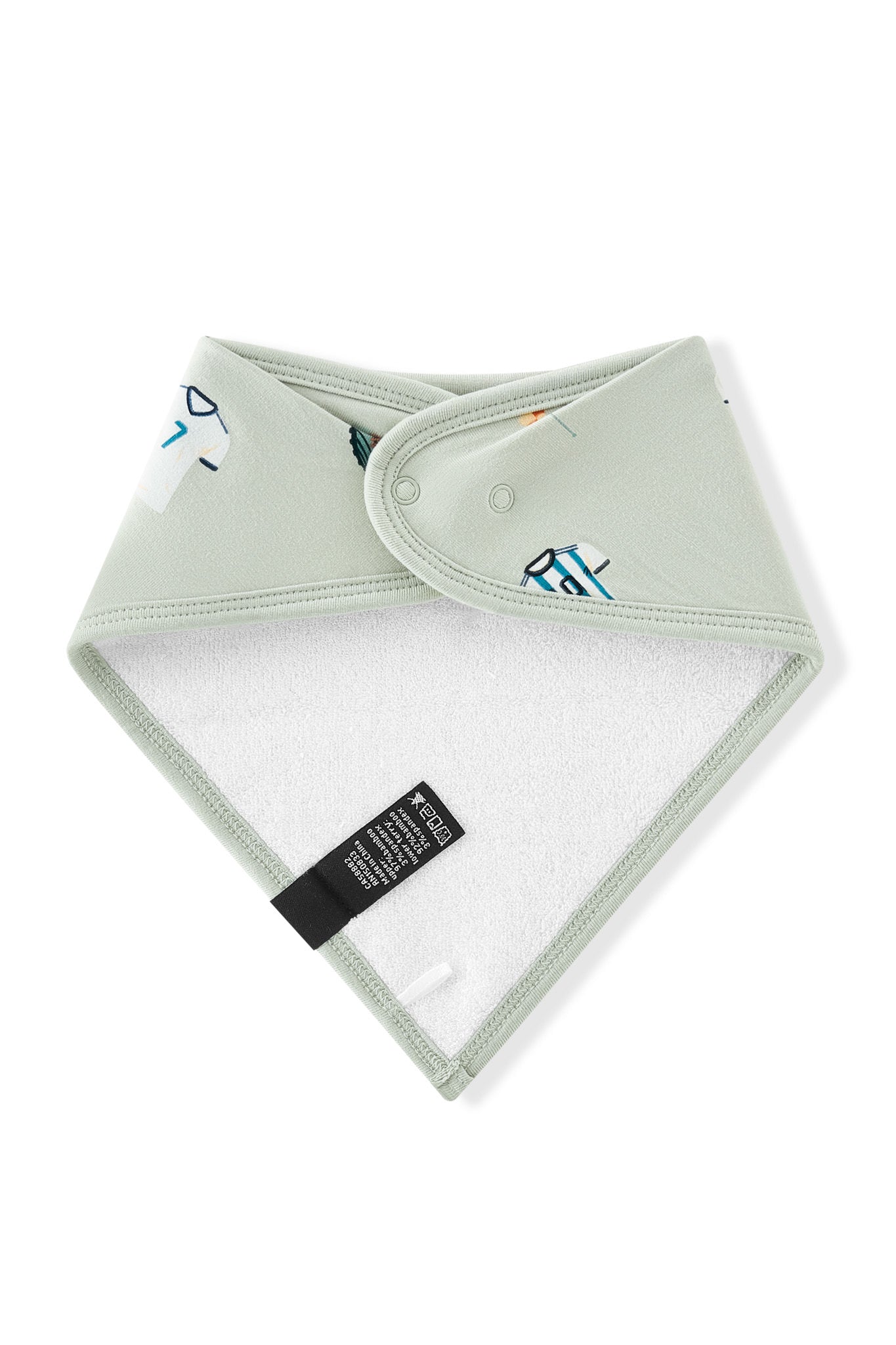 White fabric on back side of Bib in Soccer print on white background