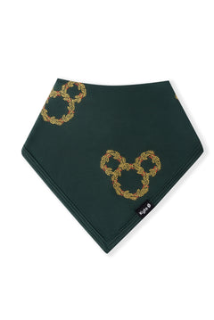 Bib in Mickey Christmas Wreath print on a white background