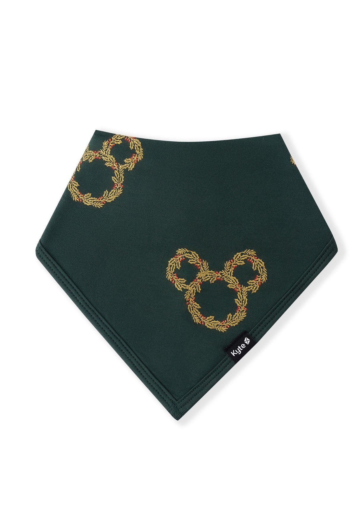 Bib in Mickey Christmas Wreath print on a white background