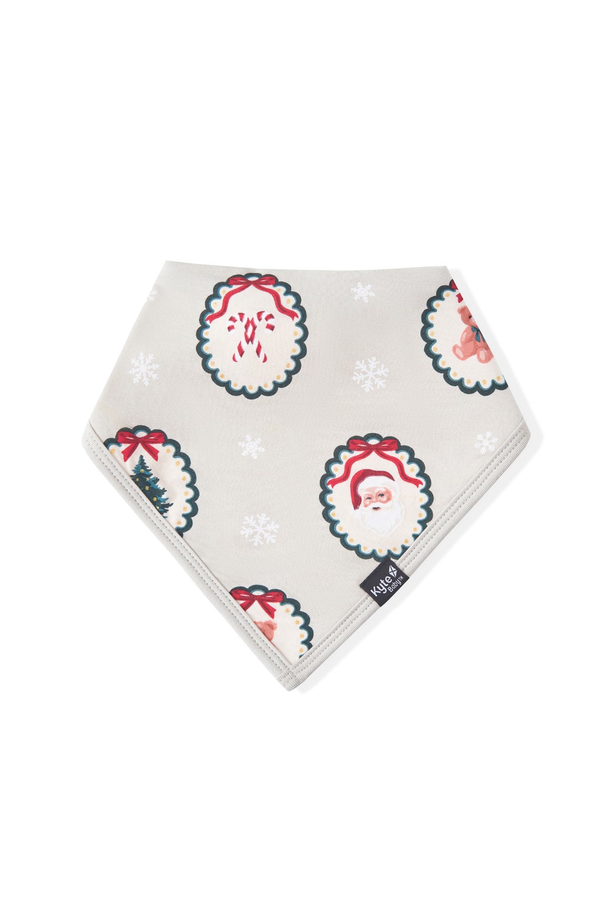 Bib in Holiday Medallion print on a white background