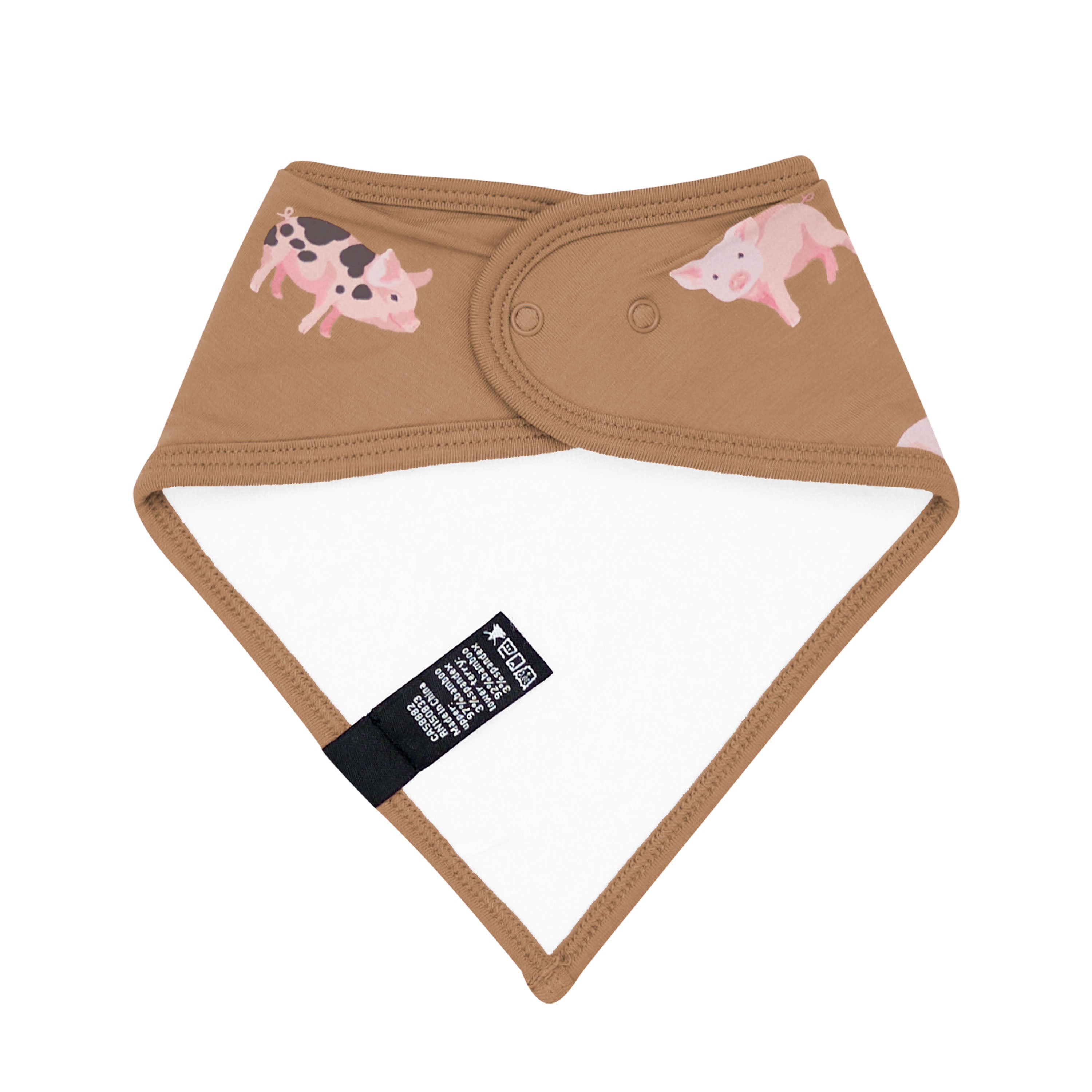 Back of the Bib in Pig showing the snap closures and Bamboo Terry cloth backing