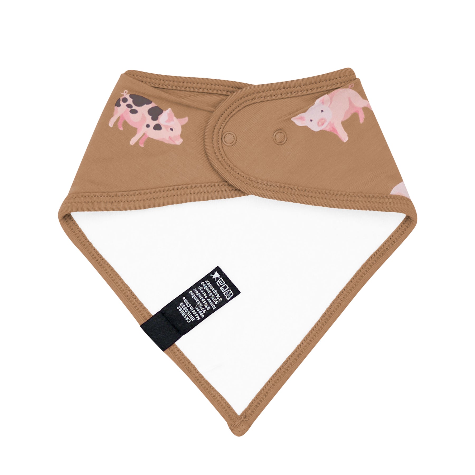 Back of the Bib in Pig showing the snap closures and Bamboo Terry cloth backing