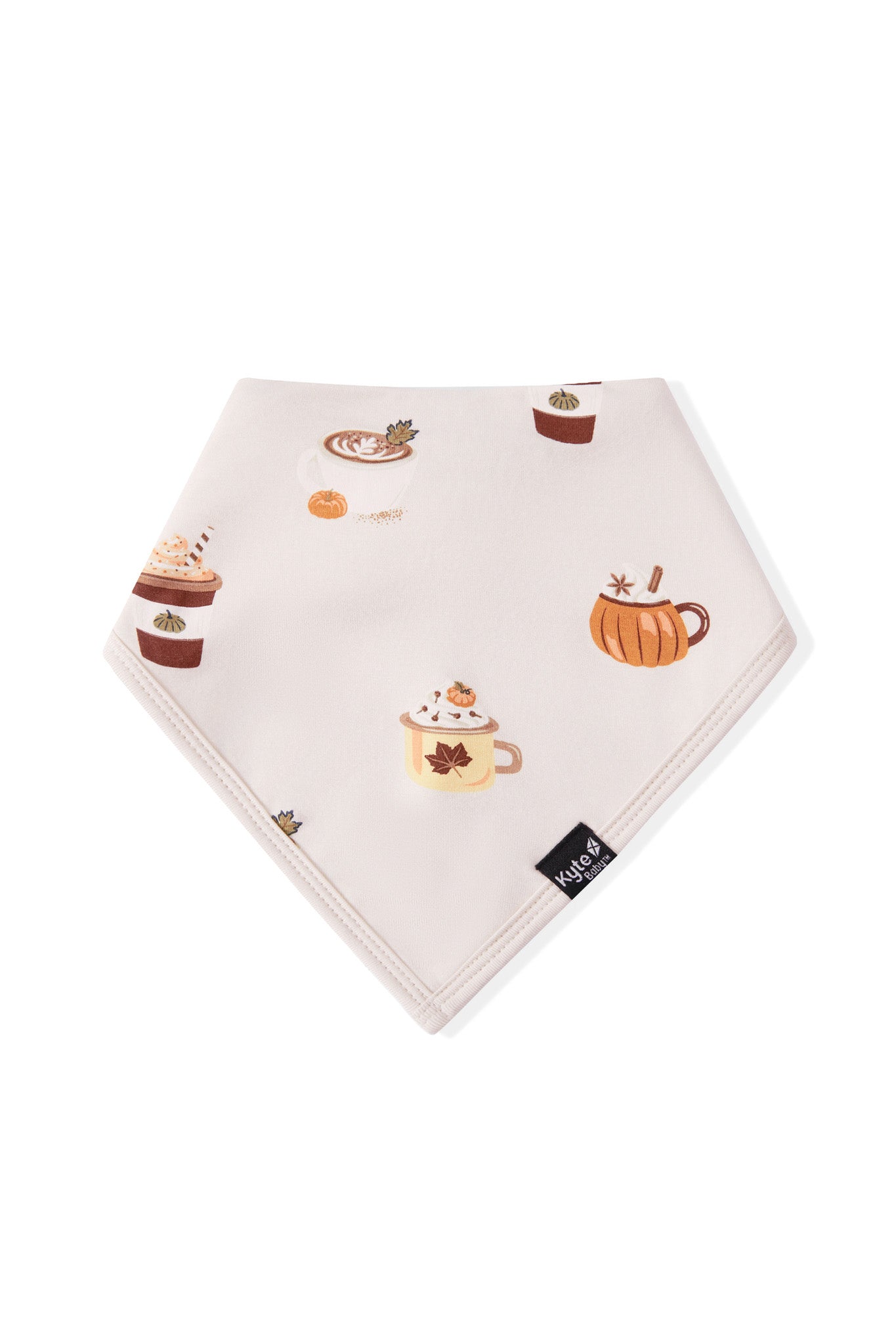 Bib in Pumpkin Spice Latte print on a white background