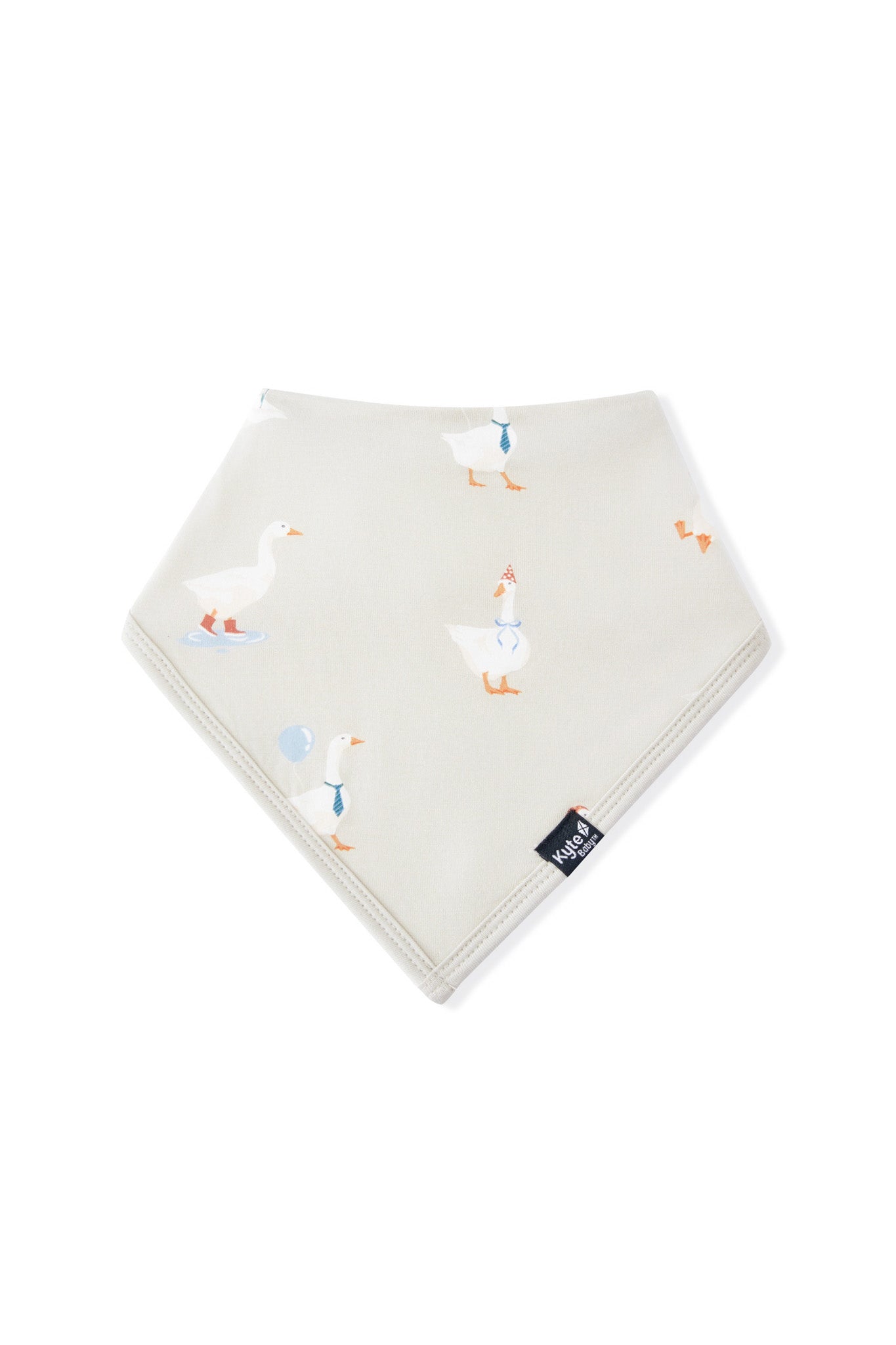 Bib in Oat Silly Goose print on a white background