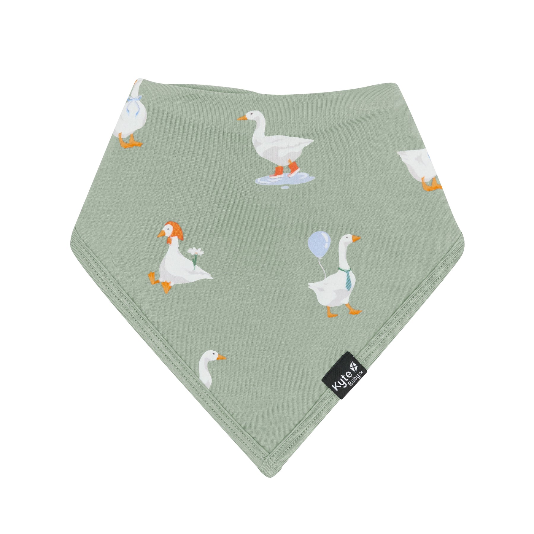 Product photo of the Bib in Silly Goose with the black Kyte Baby logo tag visible