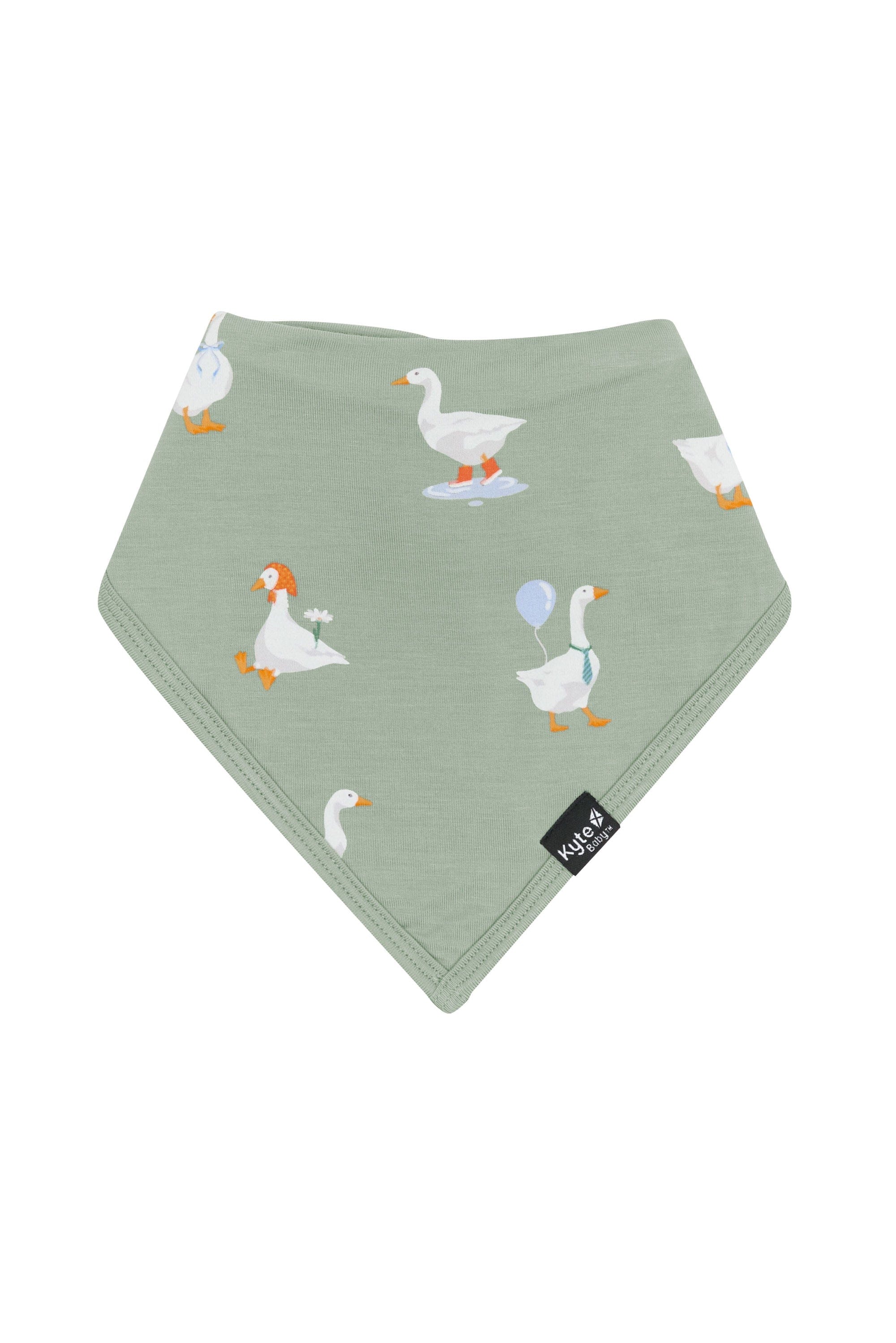 Product photo of the Bib in Silly Goose with the black Kyte Baby logo tag visible
