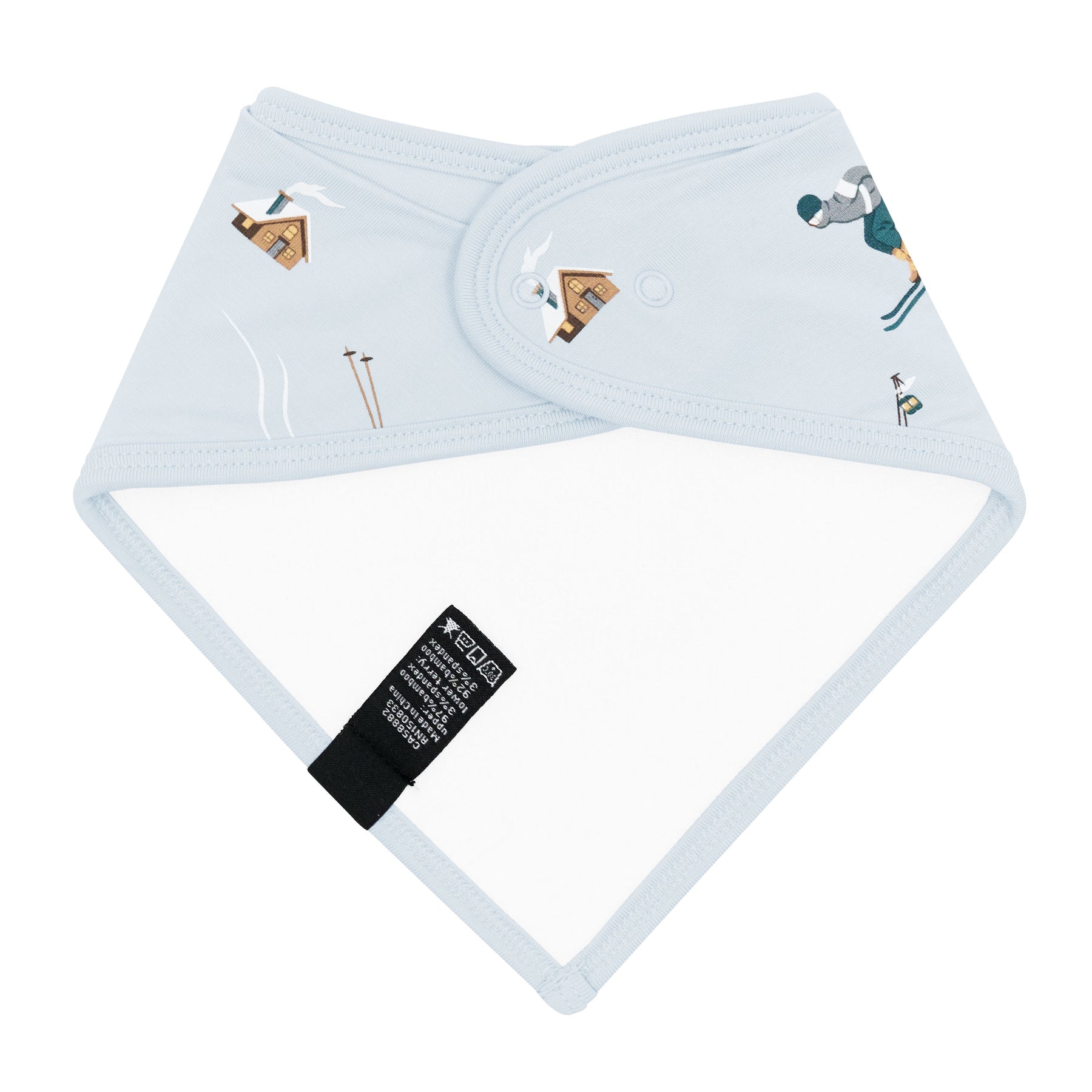 The back of the Bib in Ski showing the snap closures and the bamboo terry cloth backing