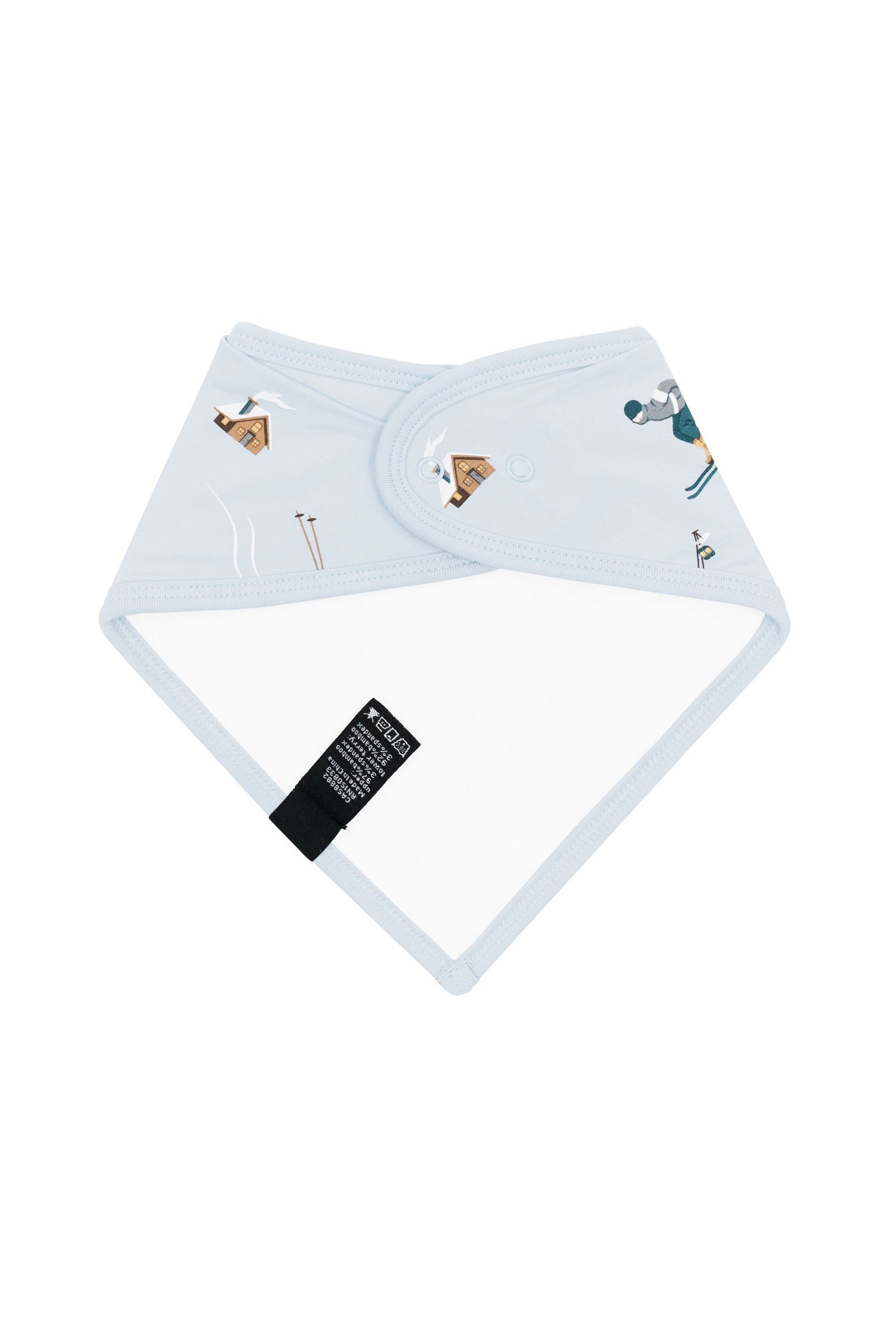 The back of the Bib in Ski showing the snap closures and the bamboo terry cloth backing