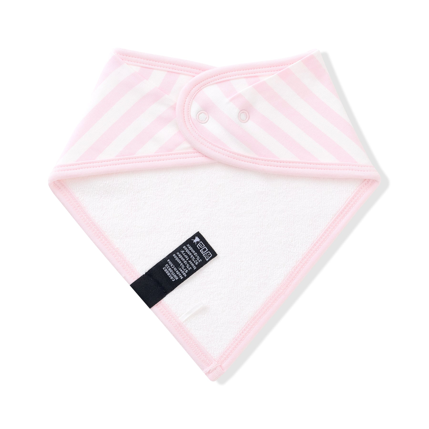 The back of the Bib in Small Sakura Stripe showing the snap closures and absorbent bamboo terry fabric