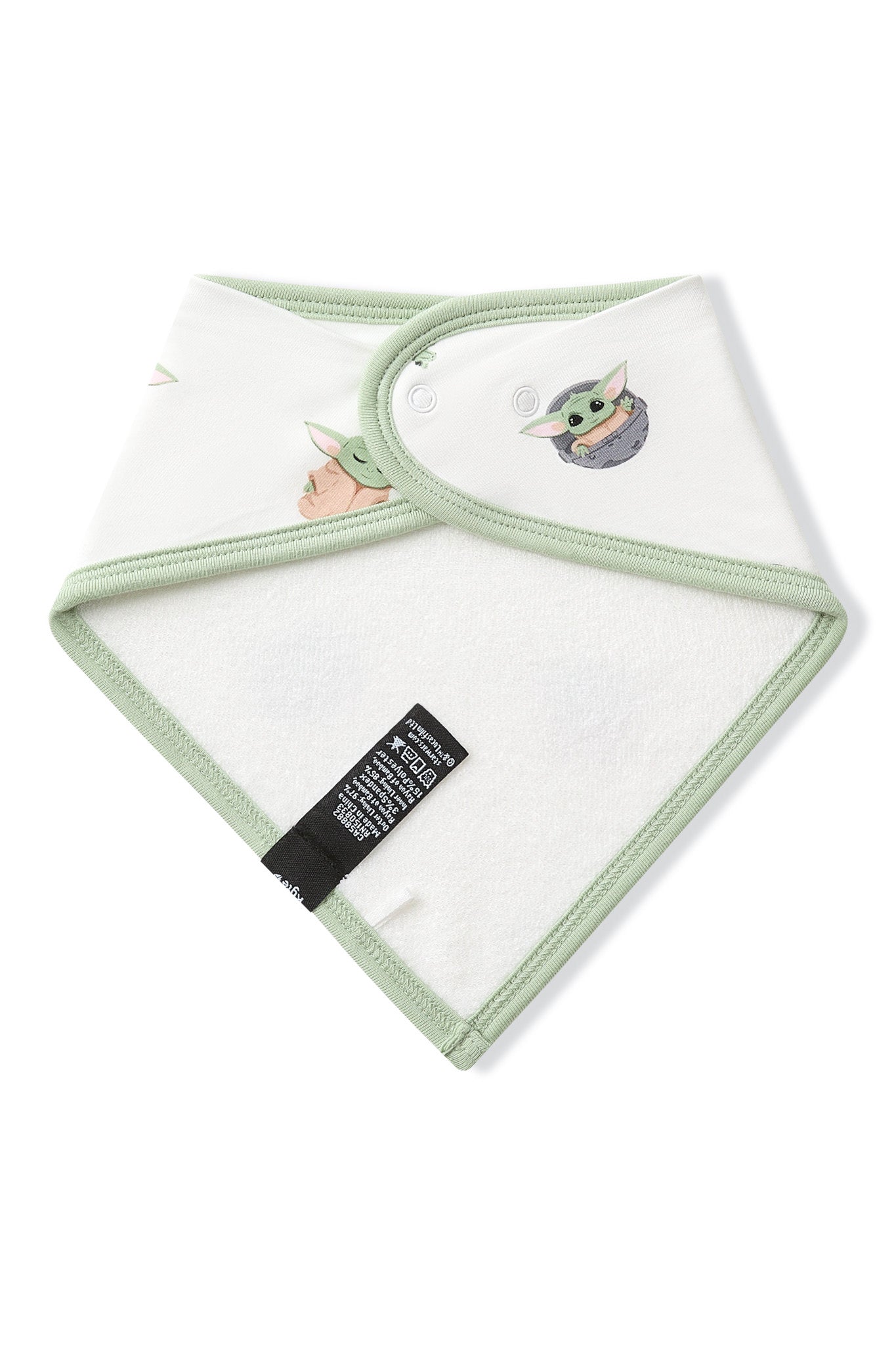 Back of the Bib in Grogu™ showing the snap closures and bamboo terry backing