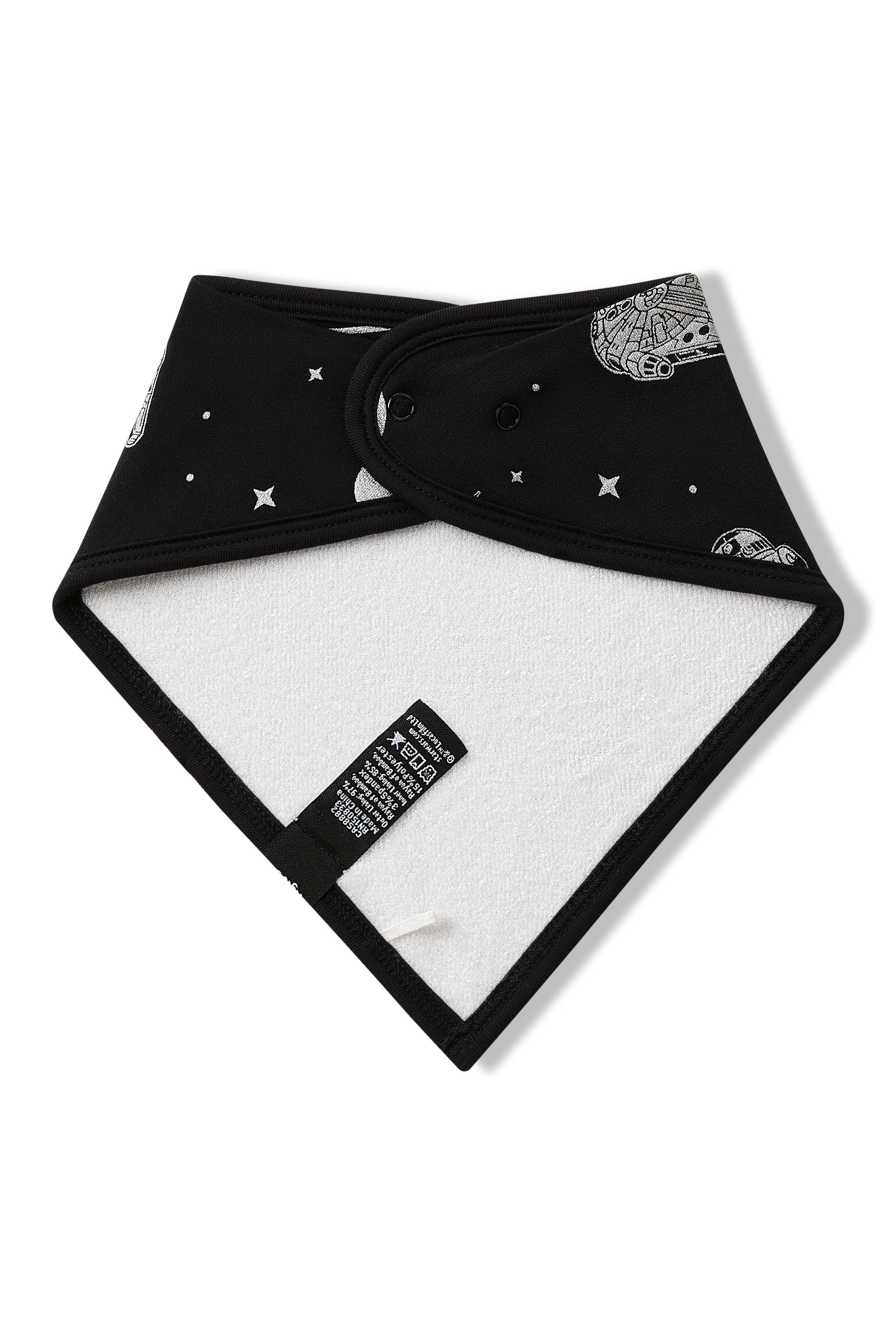 The back of the Bib in STAR WARS™ showing the snap closures and bamboo terry lining