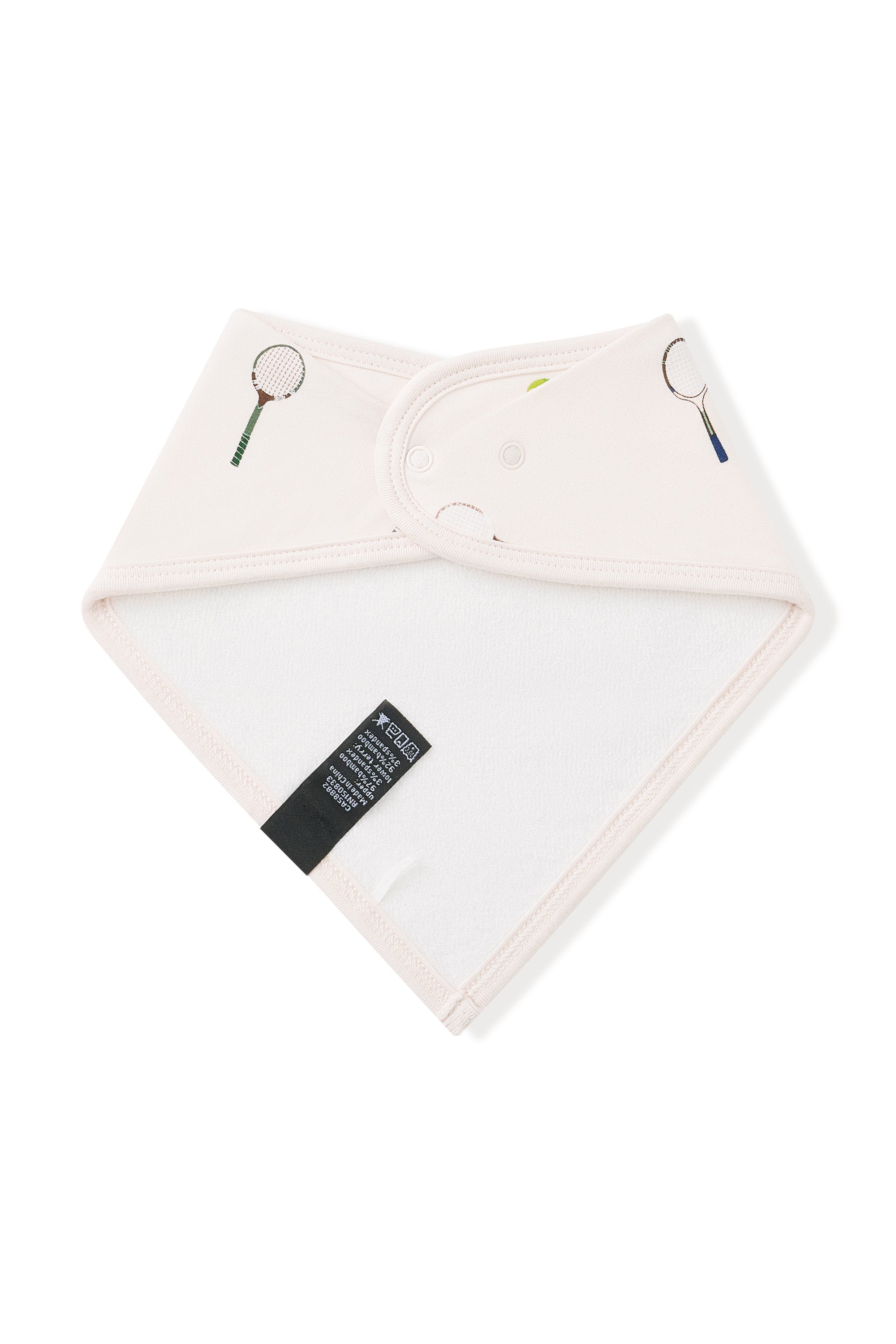 Back side of Bib in Tennis print on a white background