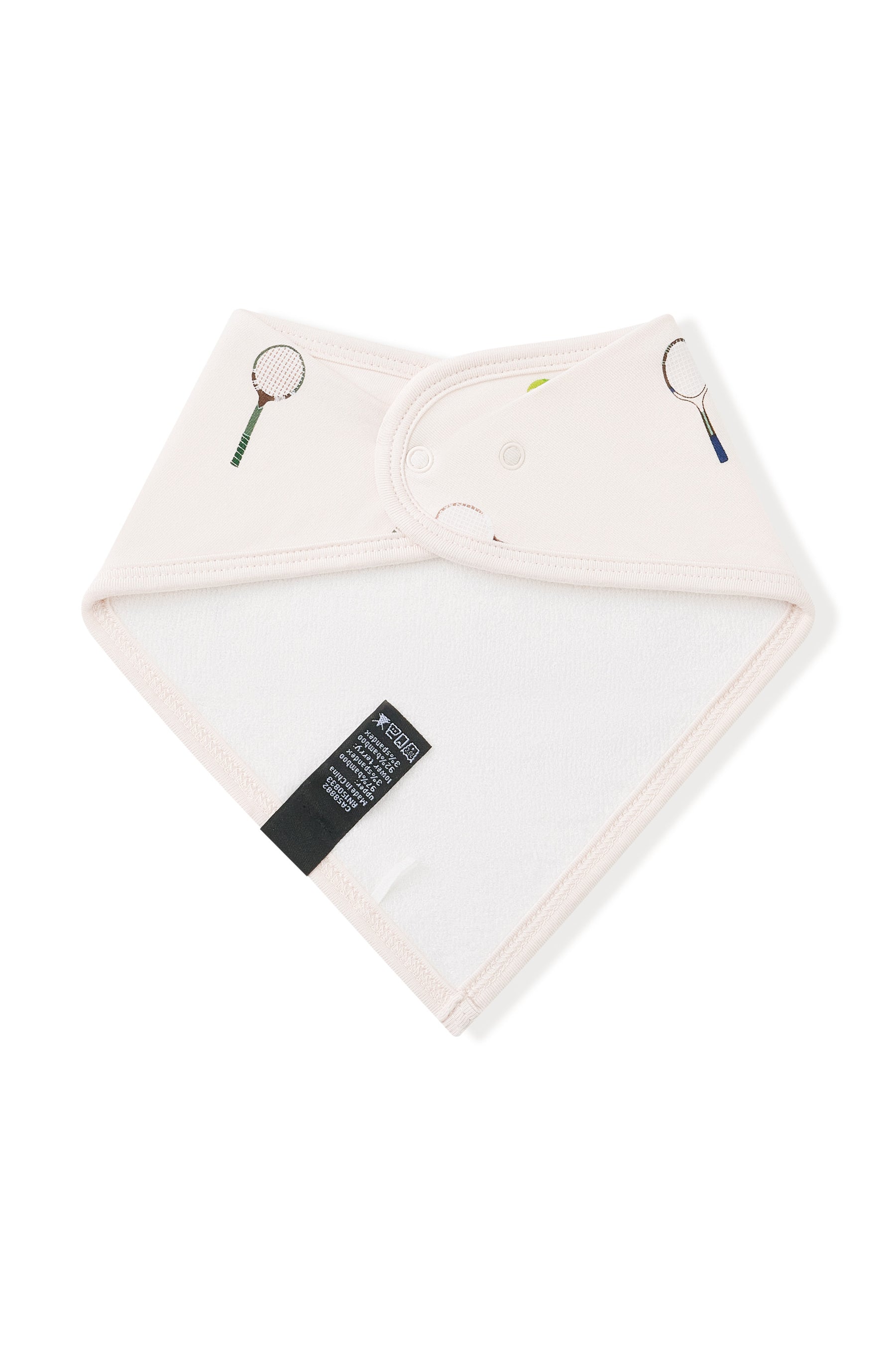 Back side of Bib in Tennis print on a white background