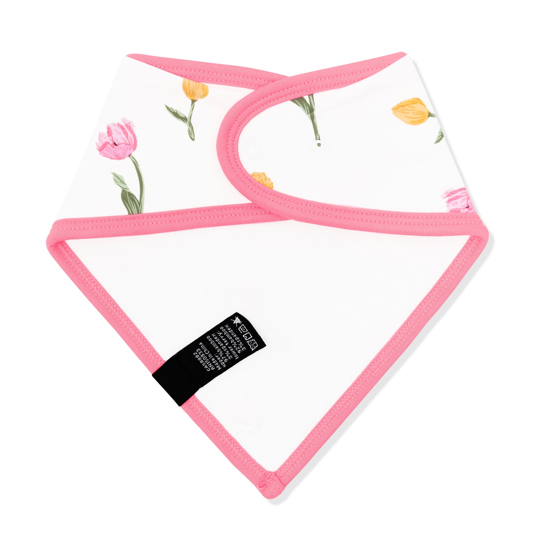 Back of the Bib in Tulip showing the snap closures and bamboo terry backing