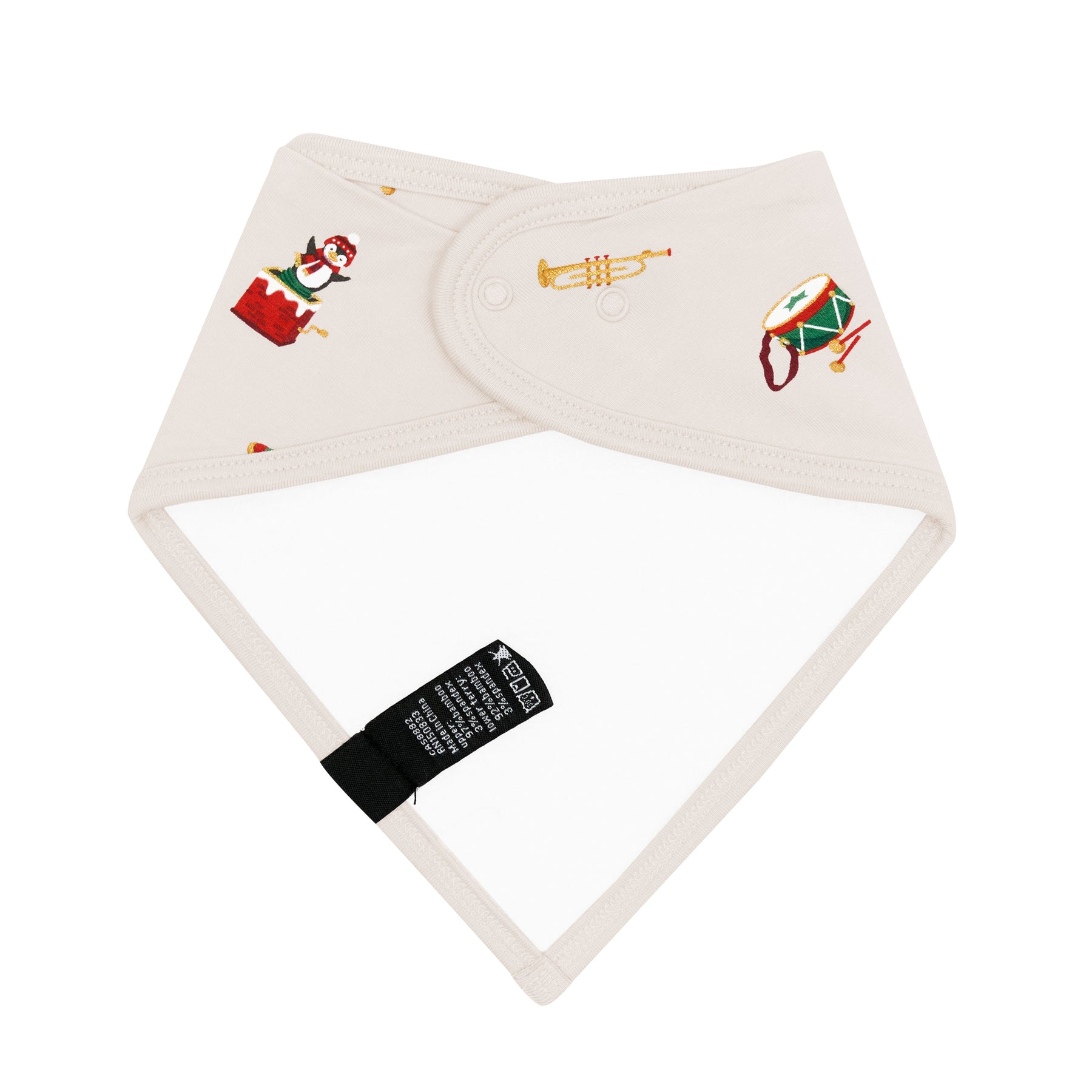 Back of the Bib in Vintage Toys showing the snap closures and bamboo terry backing