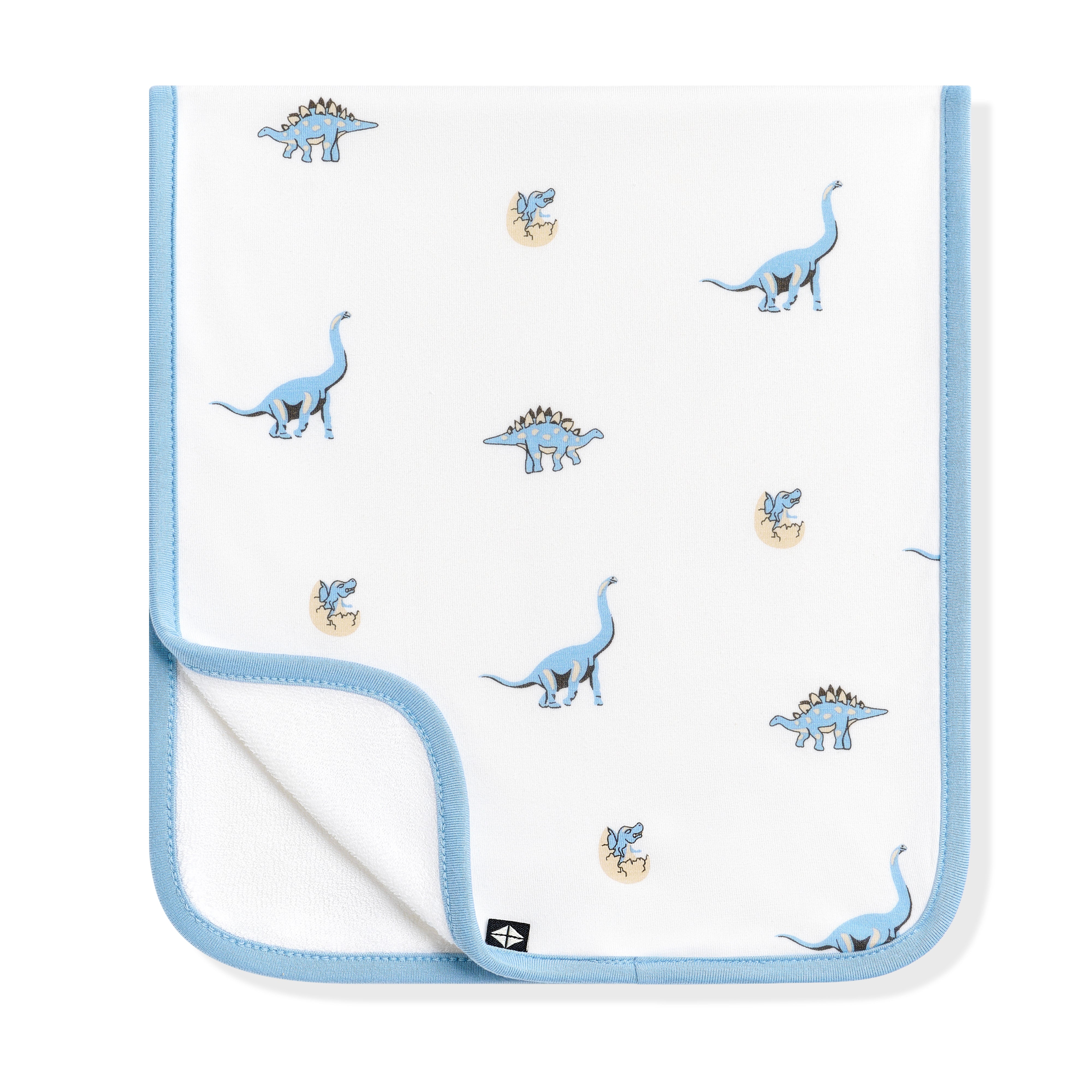 Burp Cloth in Jurassic folded in half with the corner folded upwards