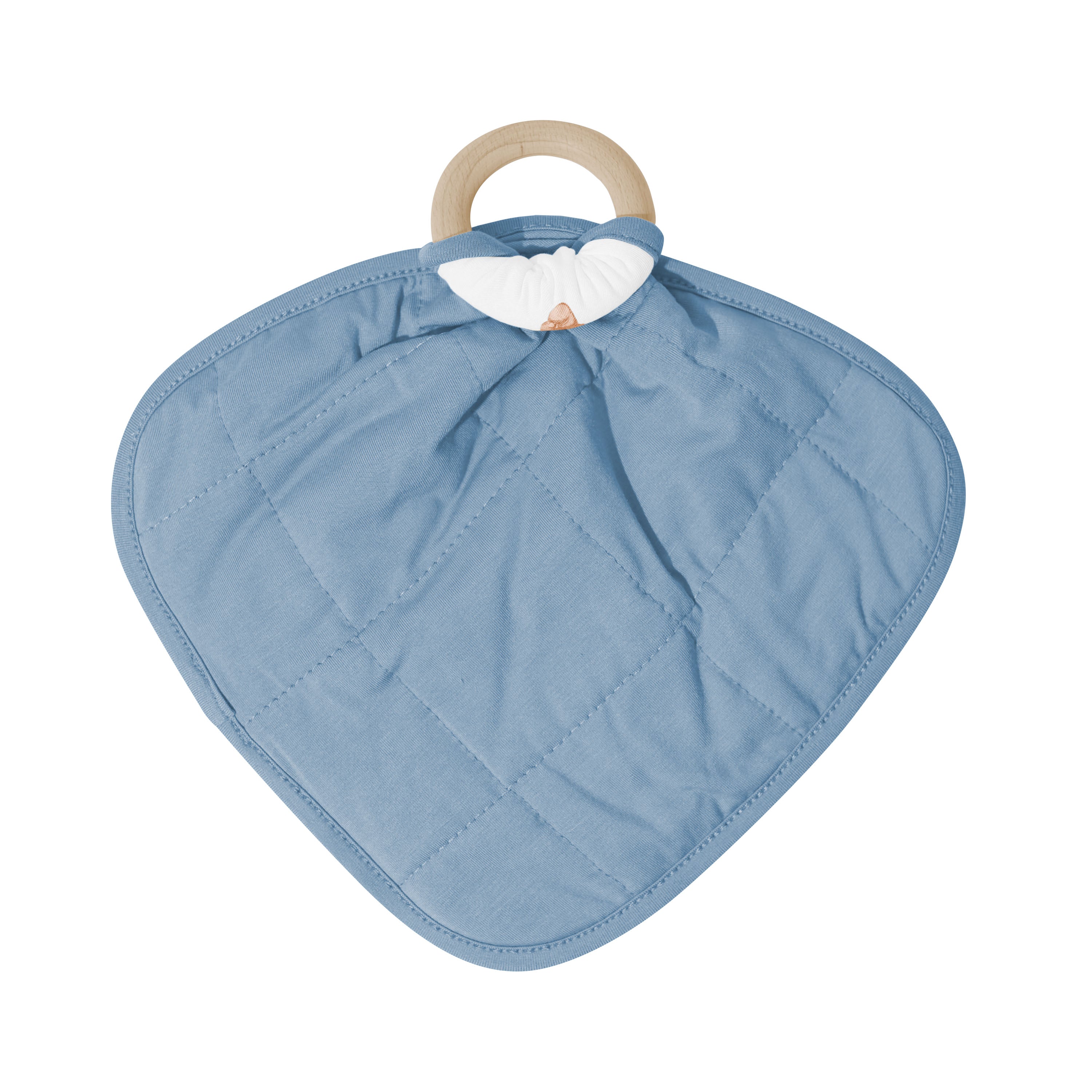 The back of the Lovey in Teddy Bear with Removable Wooden Teething Ring