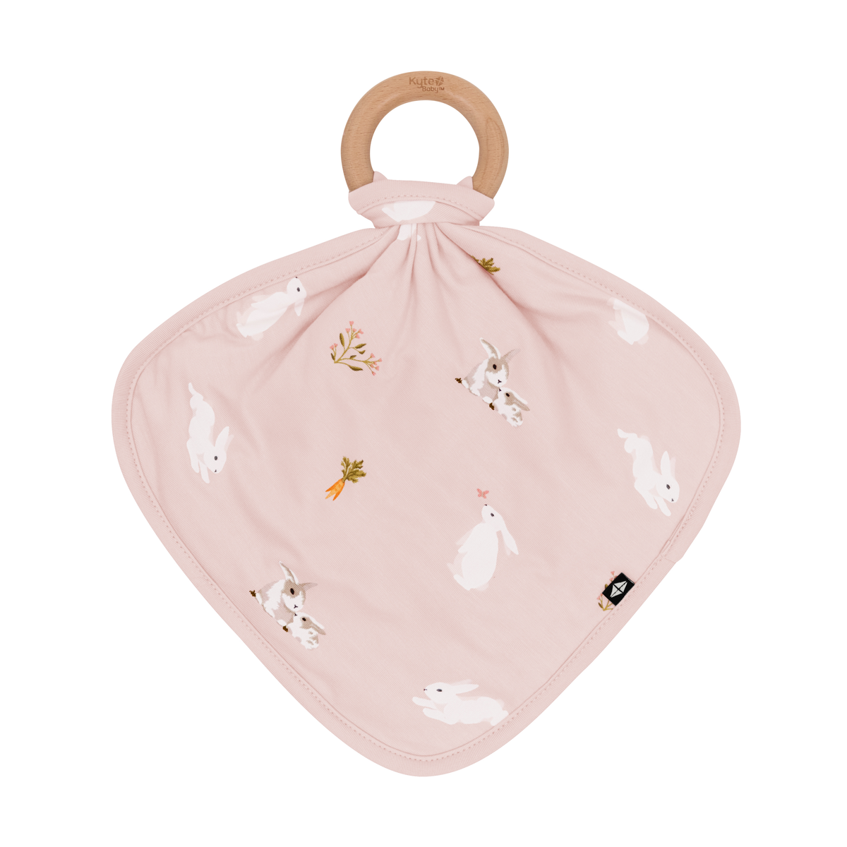 Lovey in Blush Rabbit with Removable Wooden Teething Ring