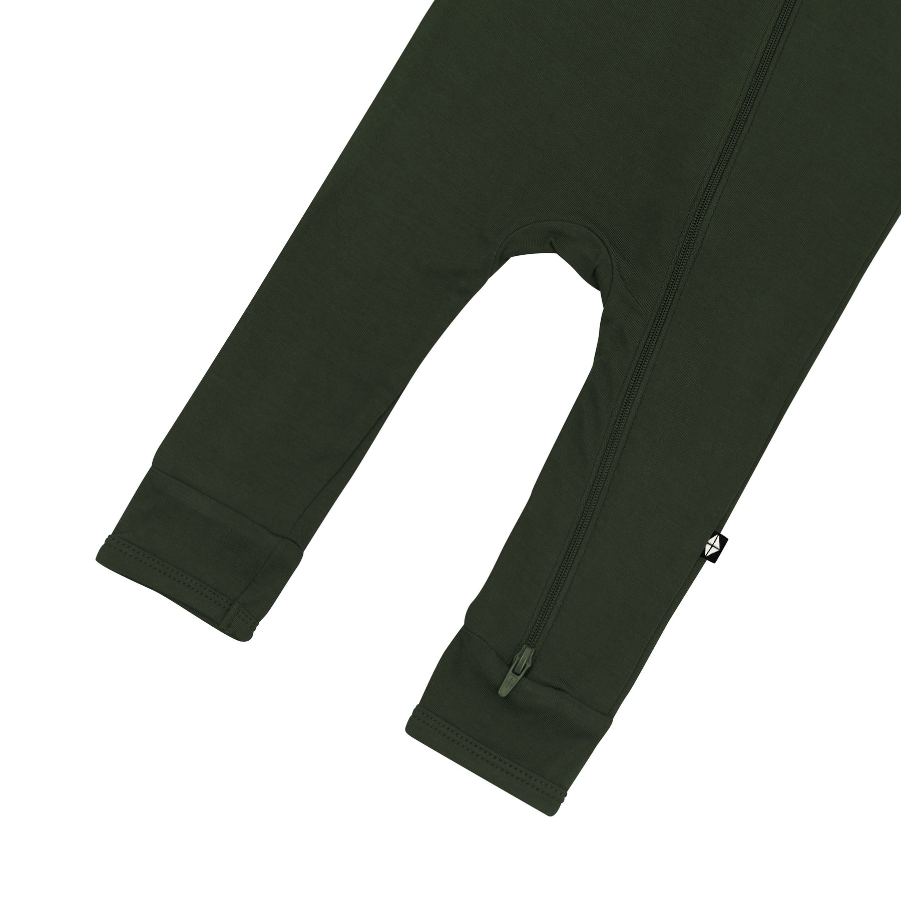 Bottom zipper on the leg shown on the Zippered Romper in Fir