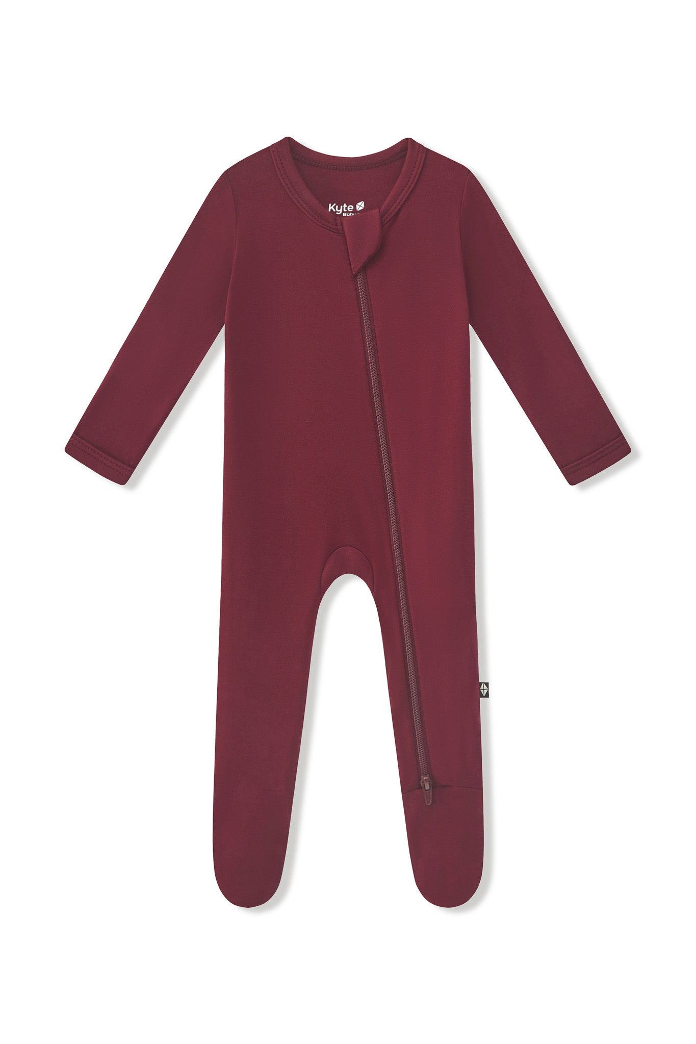 Zippered Footie in Burgundy on a white background