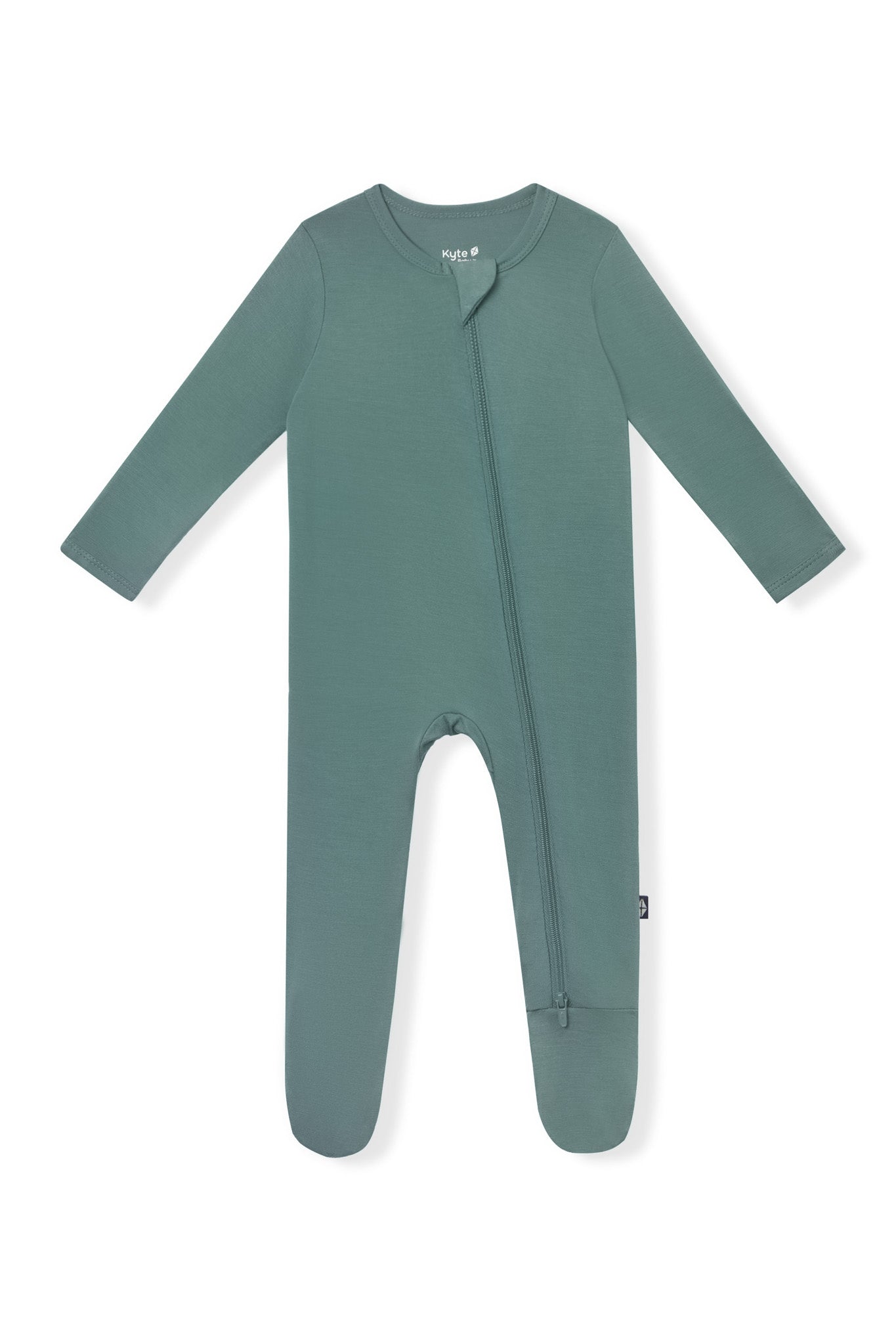 Zippered Footie in Pine on a white background