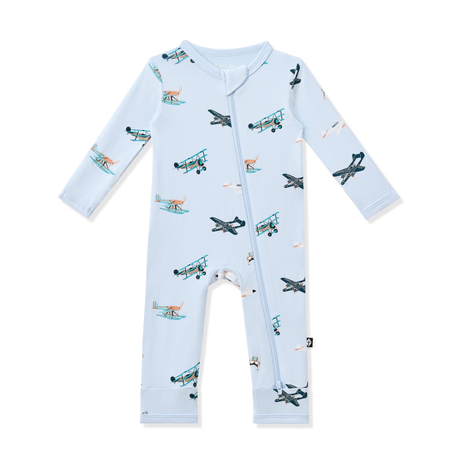 Zippered Romper in Take Off shown on a white background