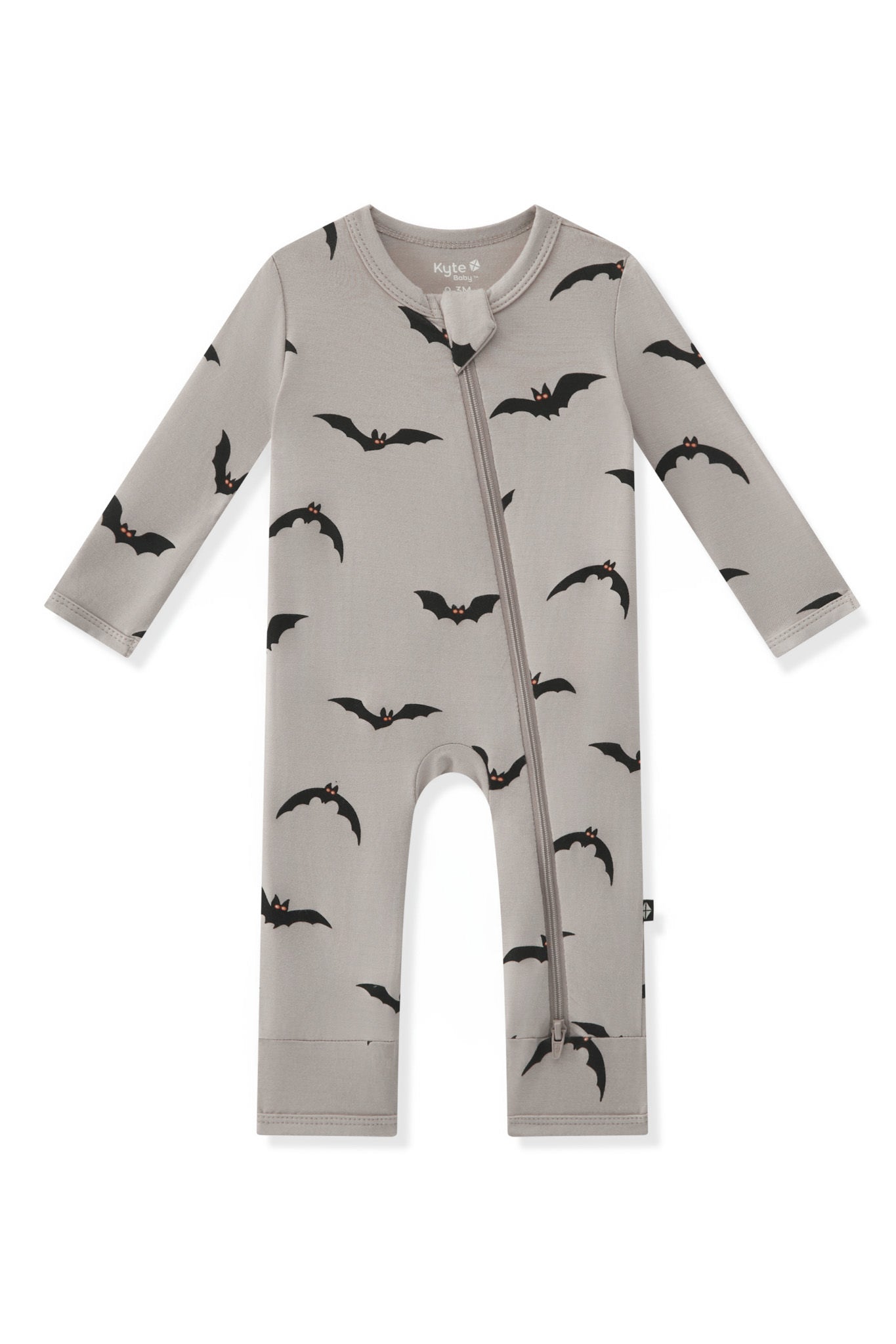 Zippered Romper in Bats print on a white background