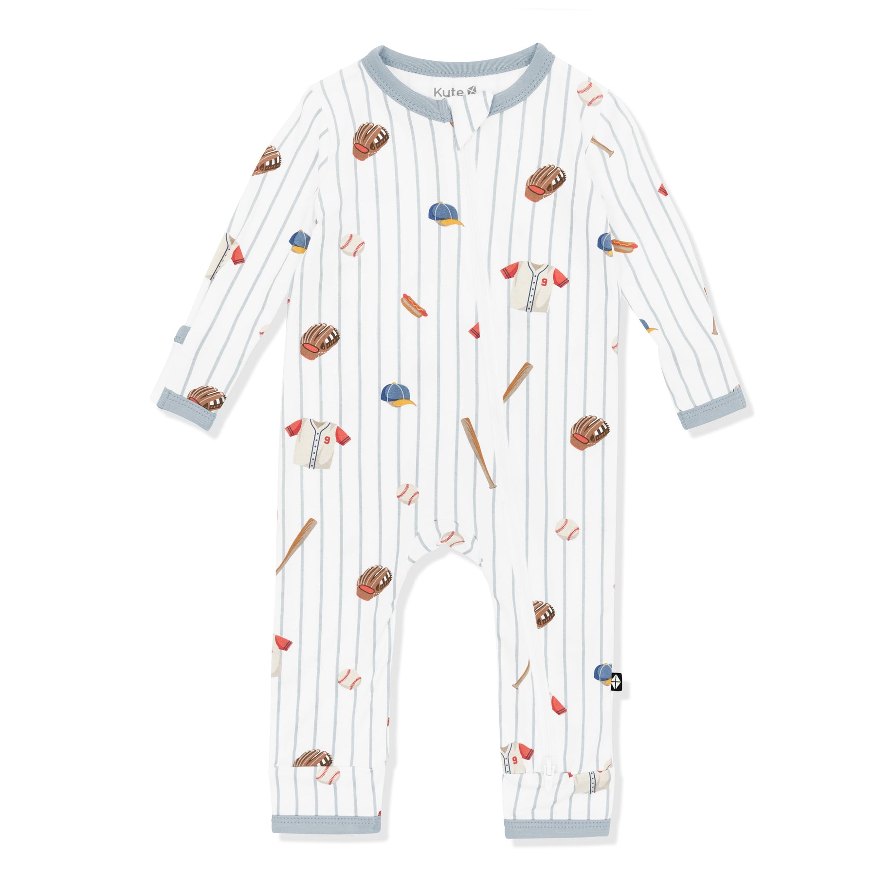 Zippered Romper in Home Run shown on a white surface