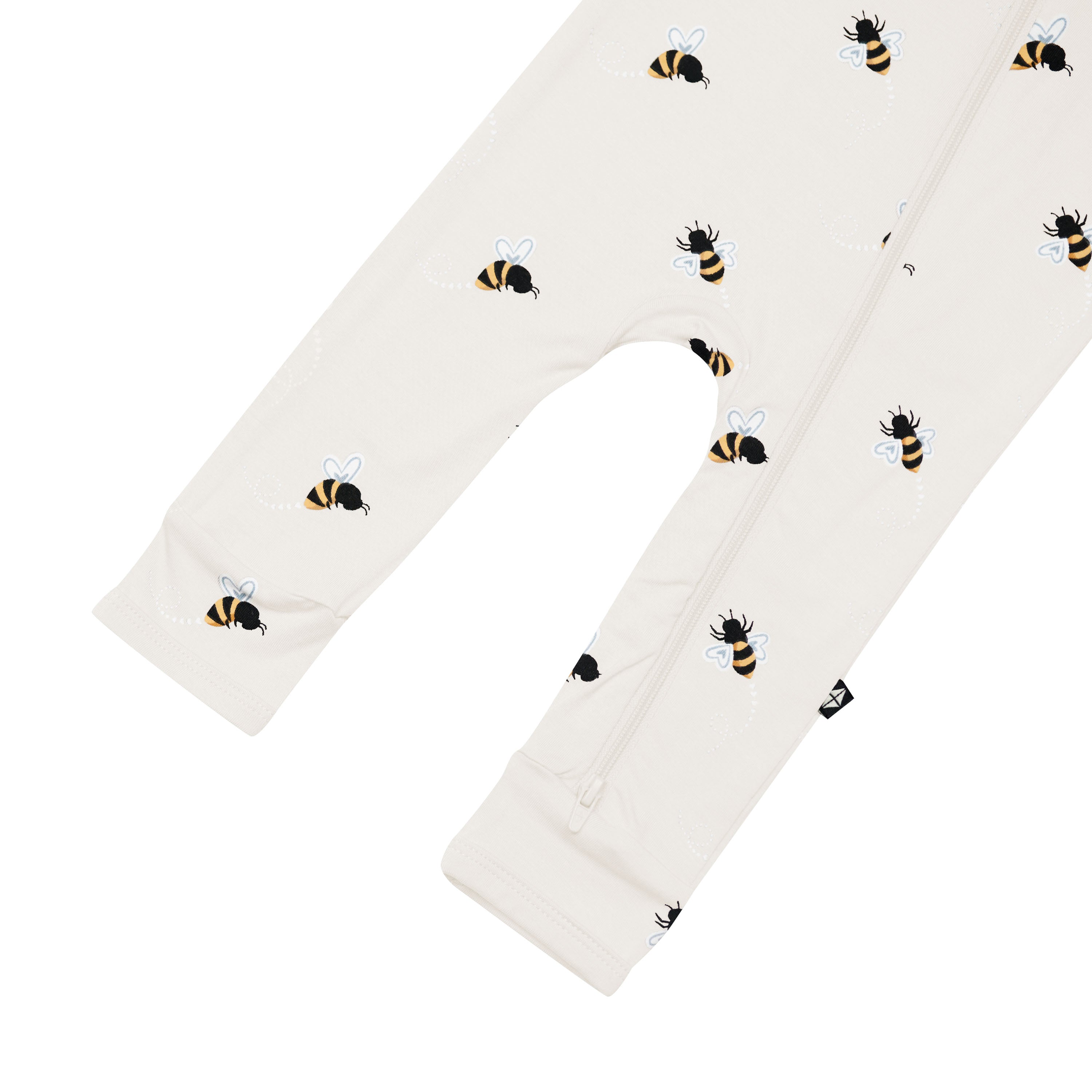 Product photo of Bee Mine zippered romper showing bottom half