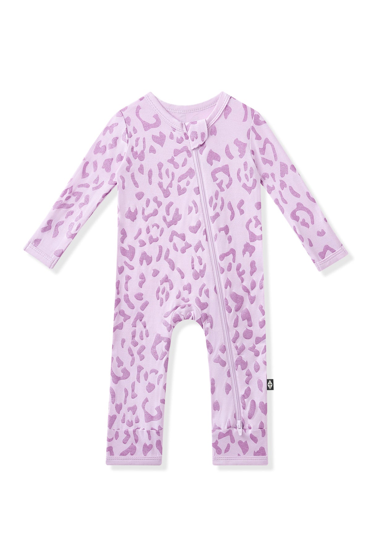 Zippered Romper in Thistle Leopard print on white background