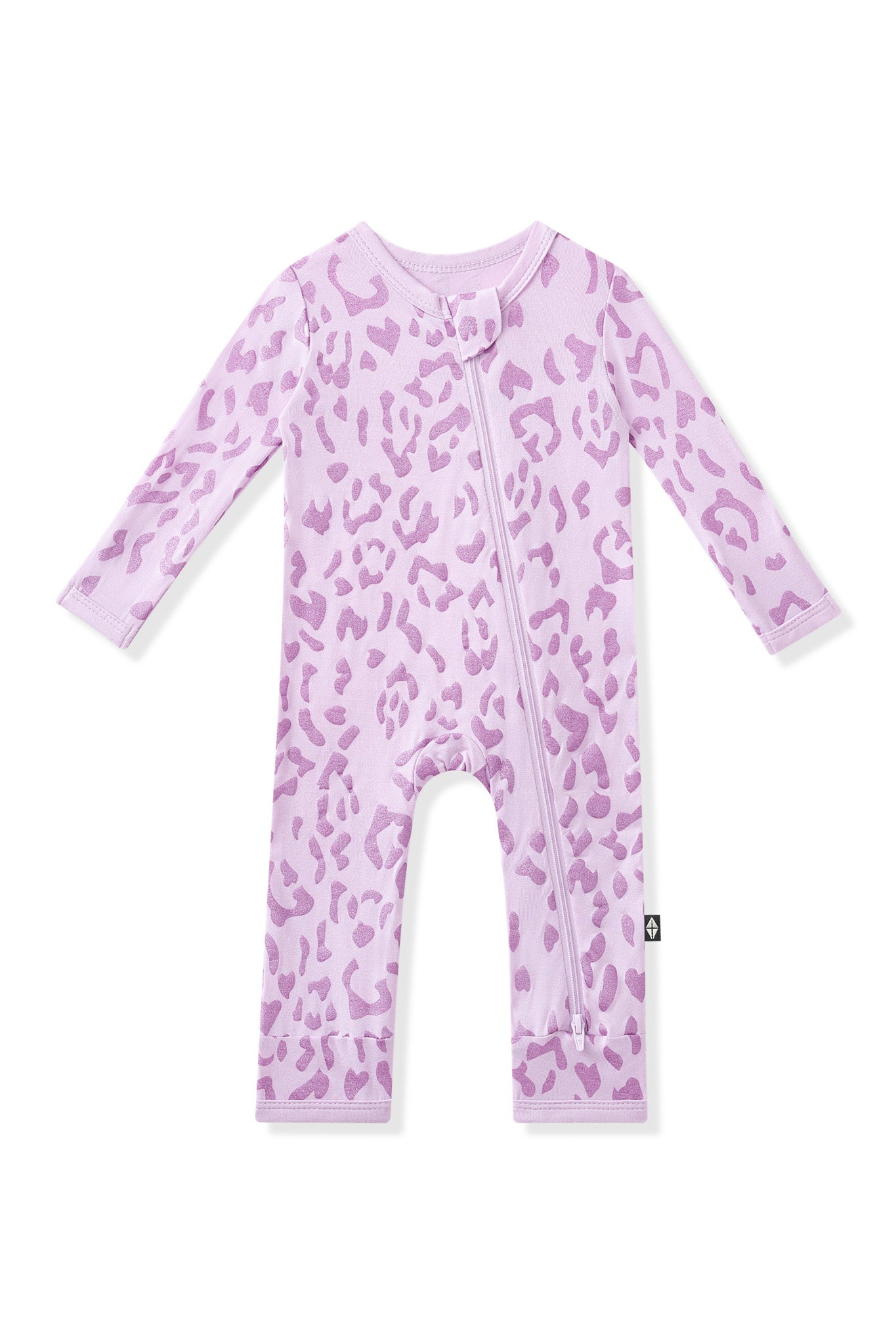 Zippered Romper in Thistle Leopard print on white background