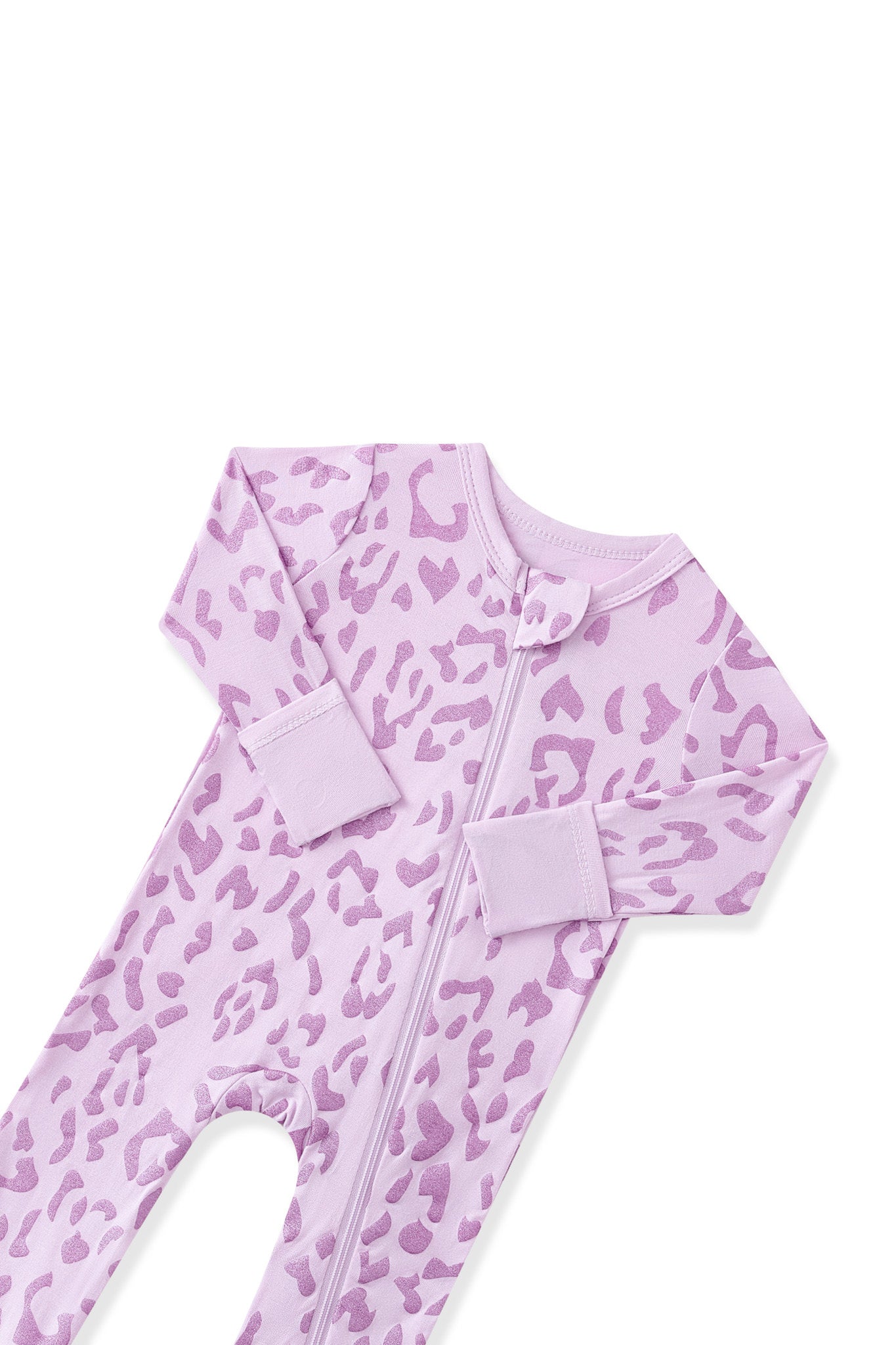 Top part of Zippered Romper in Thistle Leopard print on white background