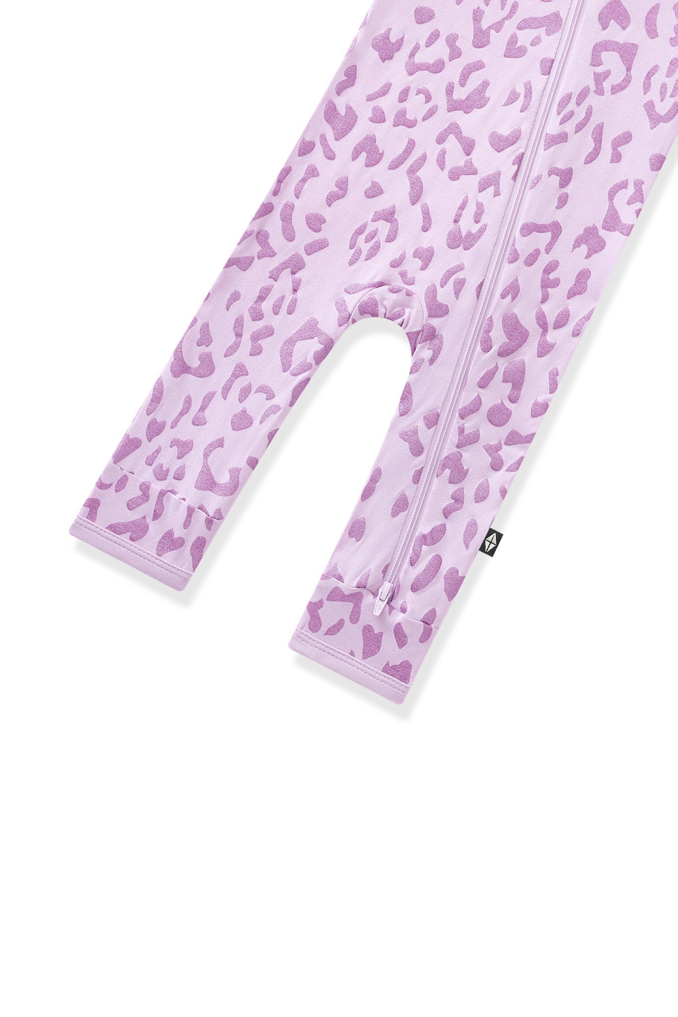 Bottom part of Zippered Romper in Thistle Leopard print on white background
