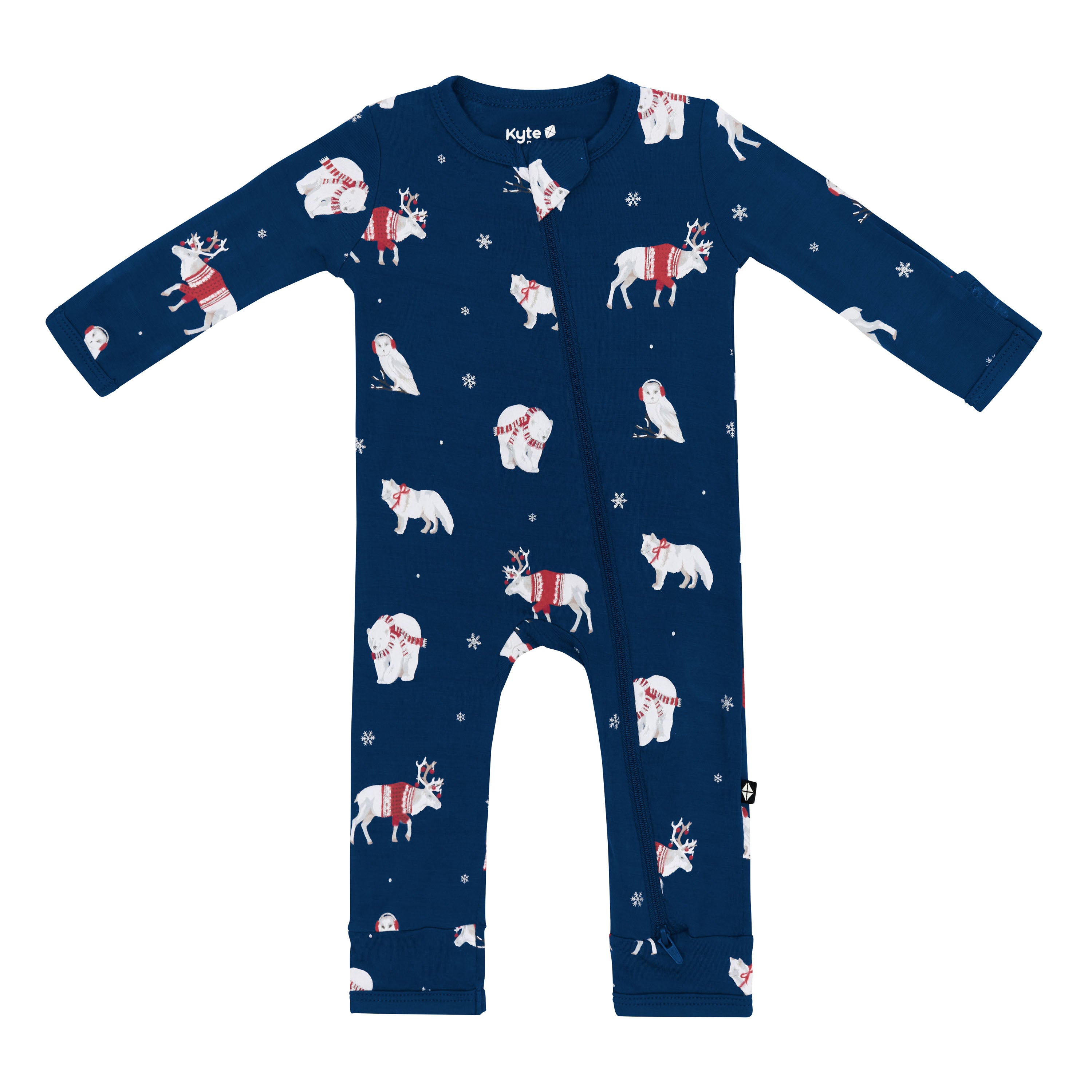 Product photo of the Zippered Romper in Frosty Friends