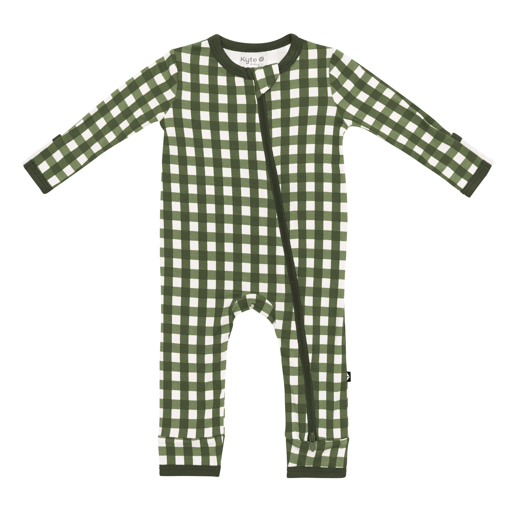 Product photo of the Zippered Romper in Gingham Fir