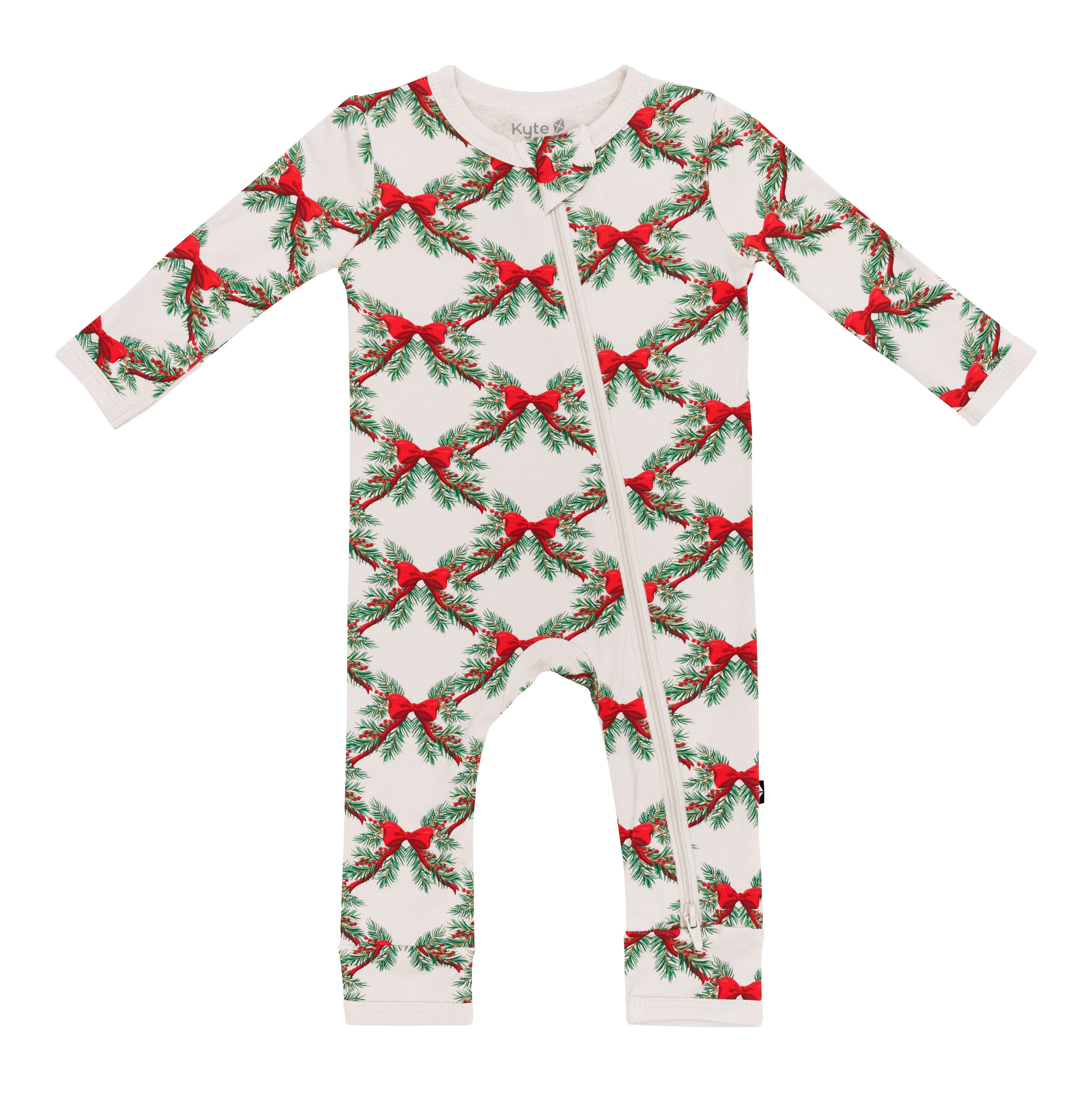 Product photo of the Zippered Romper in Holiday Bow