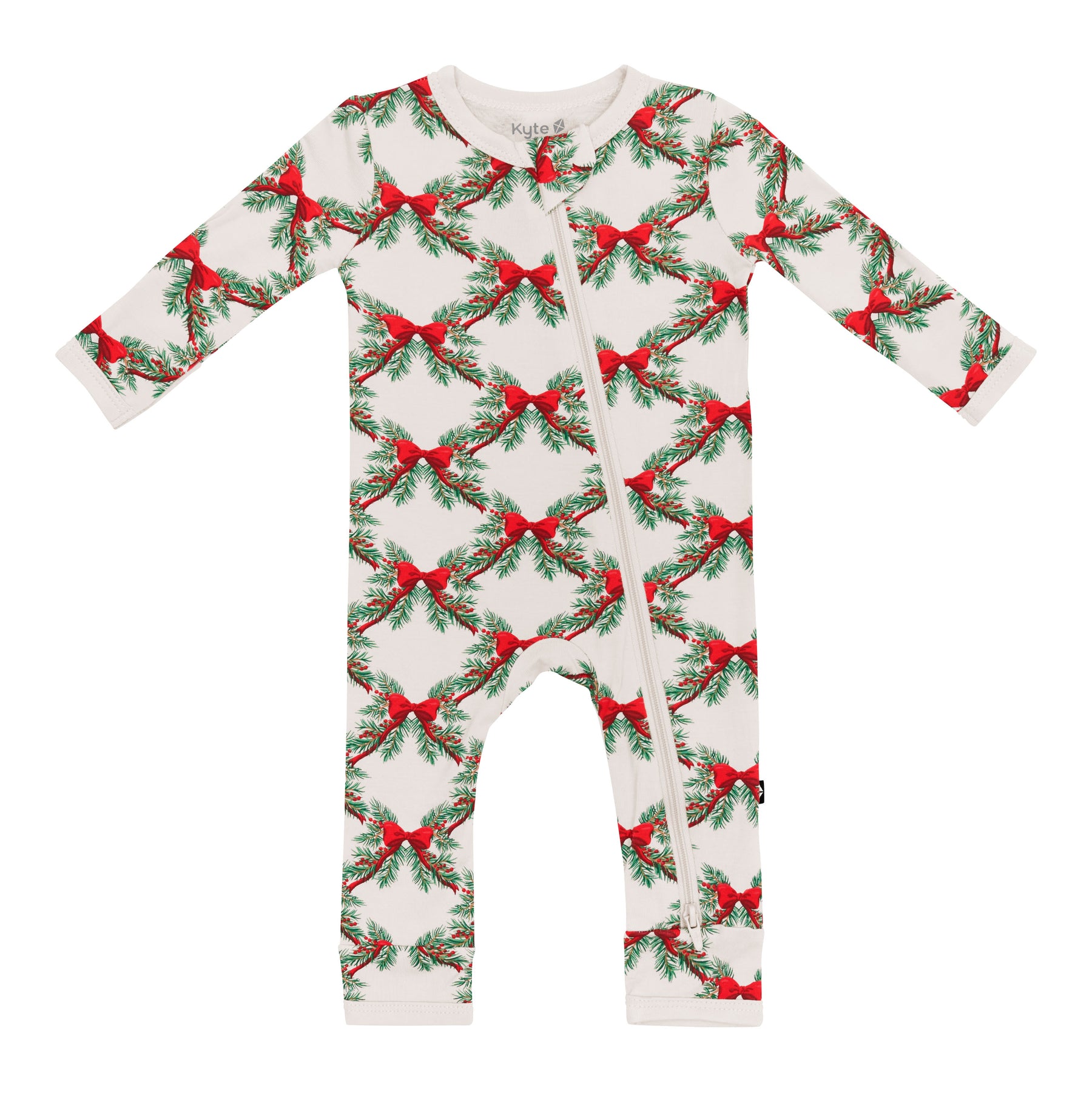 Product photo of the Zippered Romper in Holiday Bow
