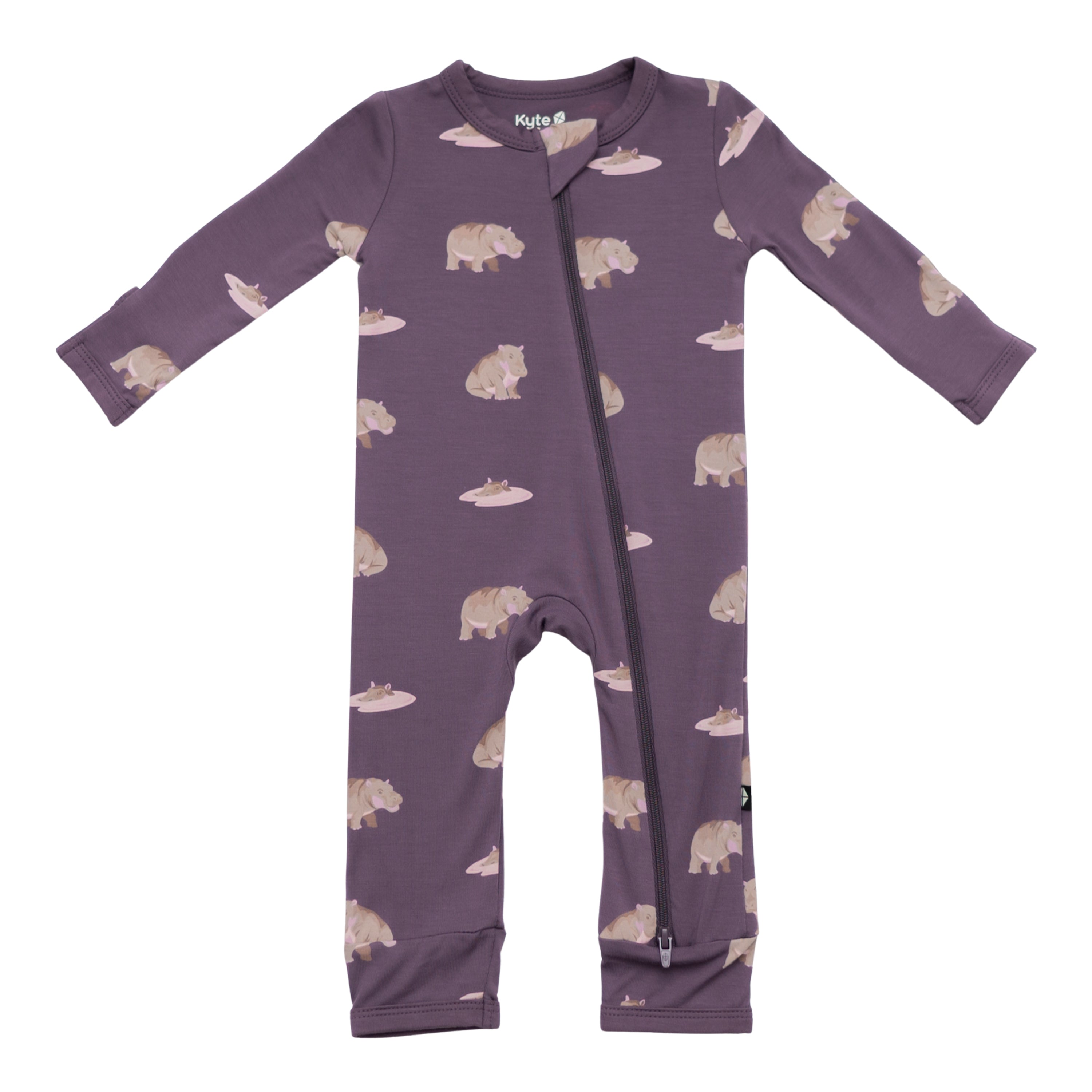 Zippered Romper in Baby Hippo