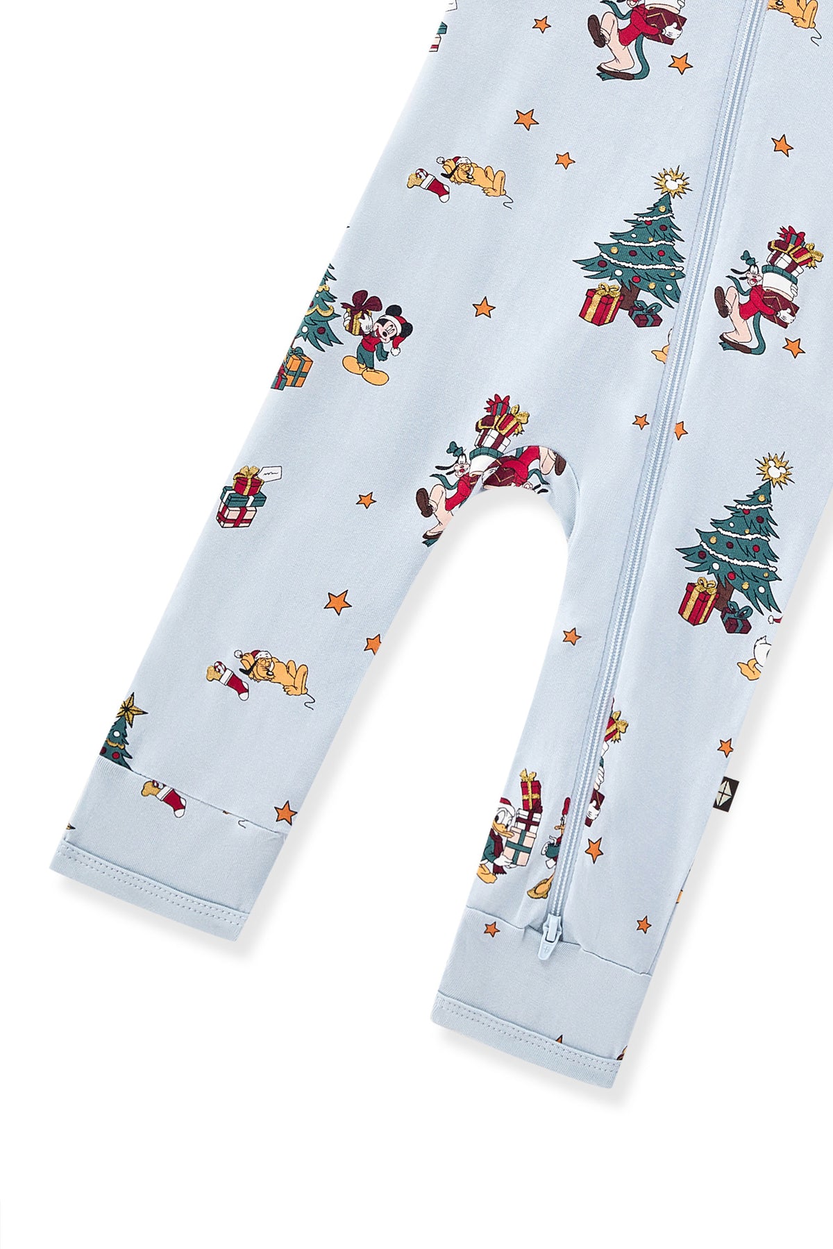 Bottom part of Zippered Romper in Mickey & Friends Christmas print on a white background