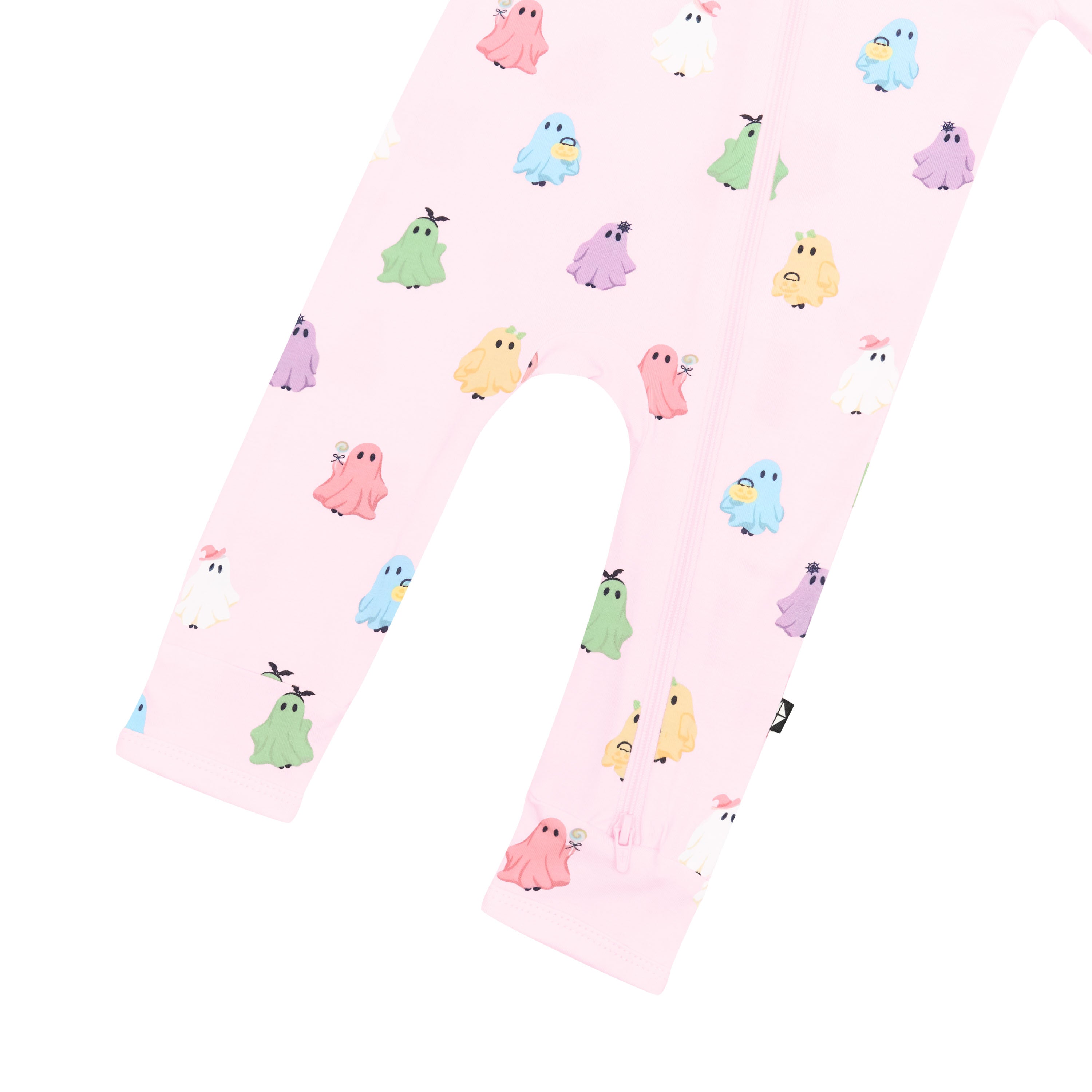Zipper on the leg of the Zippered Romper in Pastel Ghost