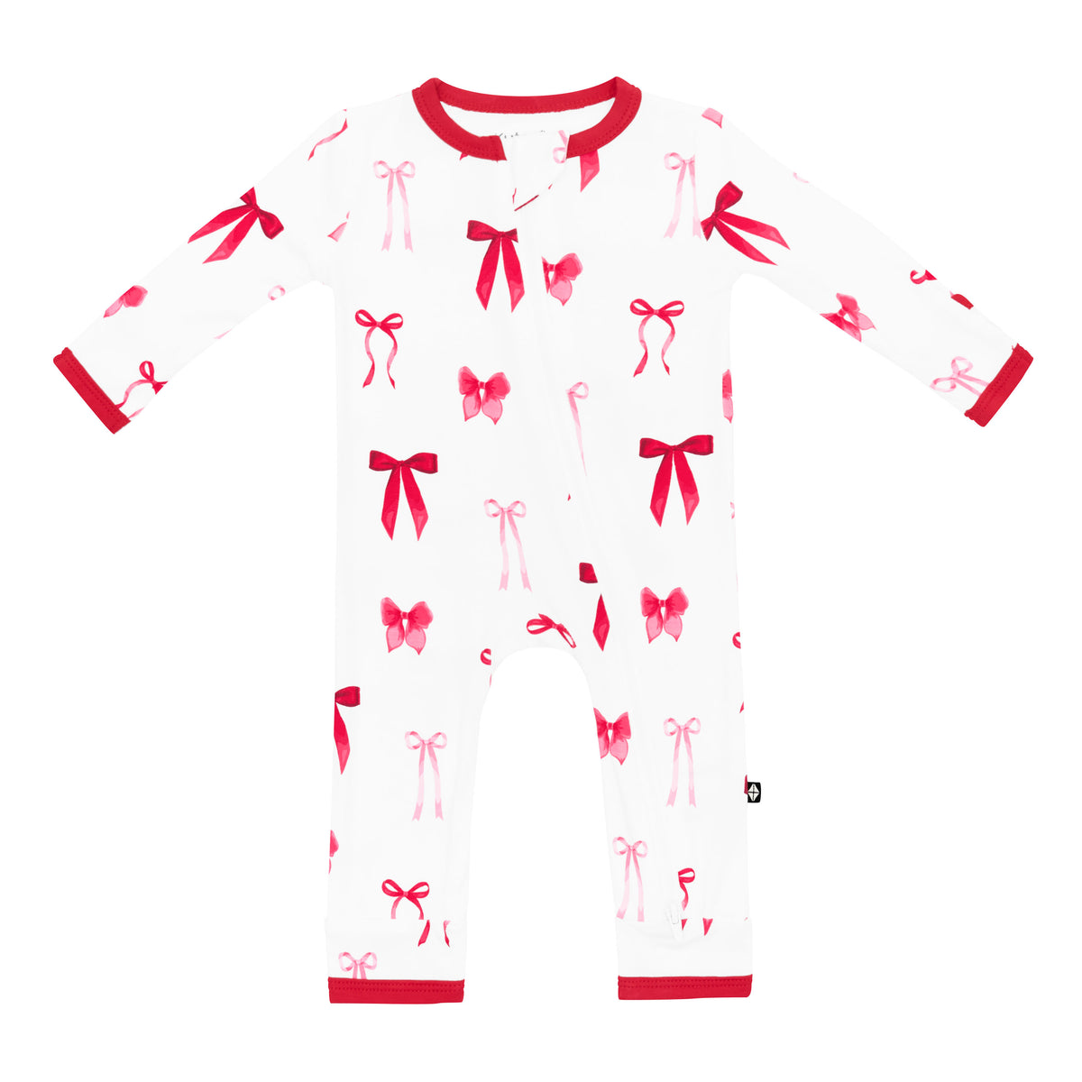Product photo of the cozy and breathable Zippered Romper in Small Love Bow