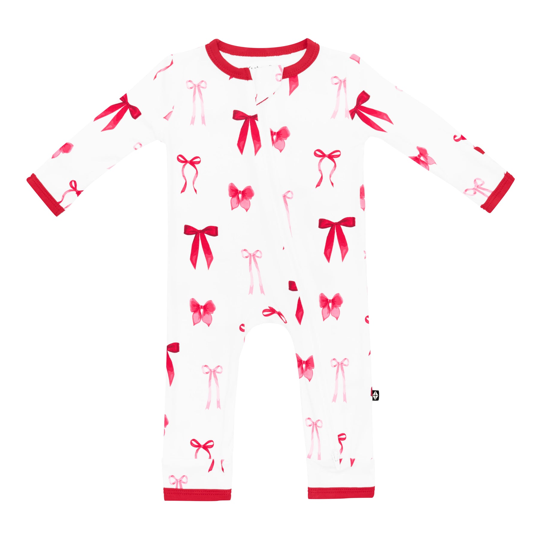 Product photo of the cozy and breathable Zippered Romper in Small Love Bow