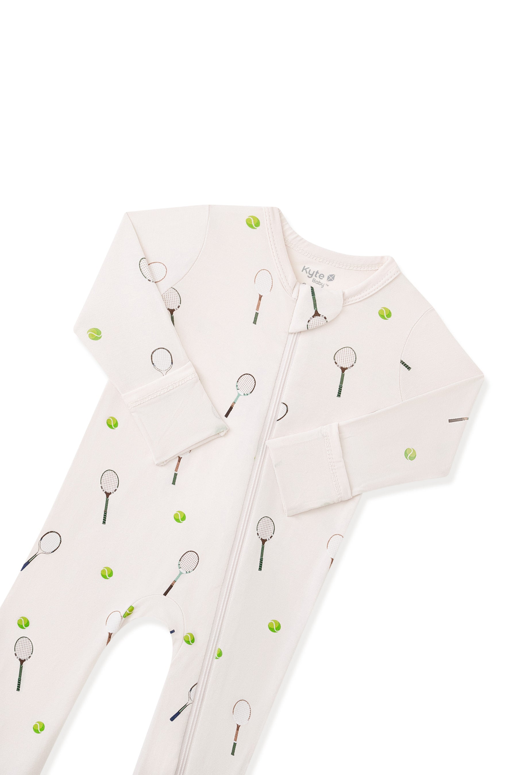 Top part Zippered Romper in Tennis print on a white background