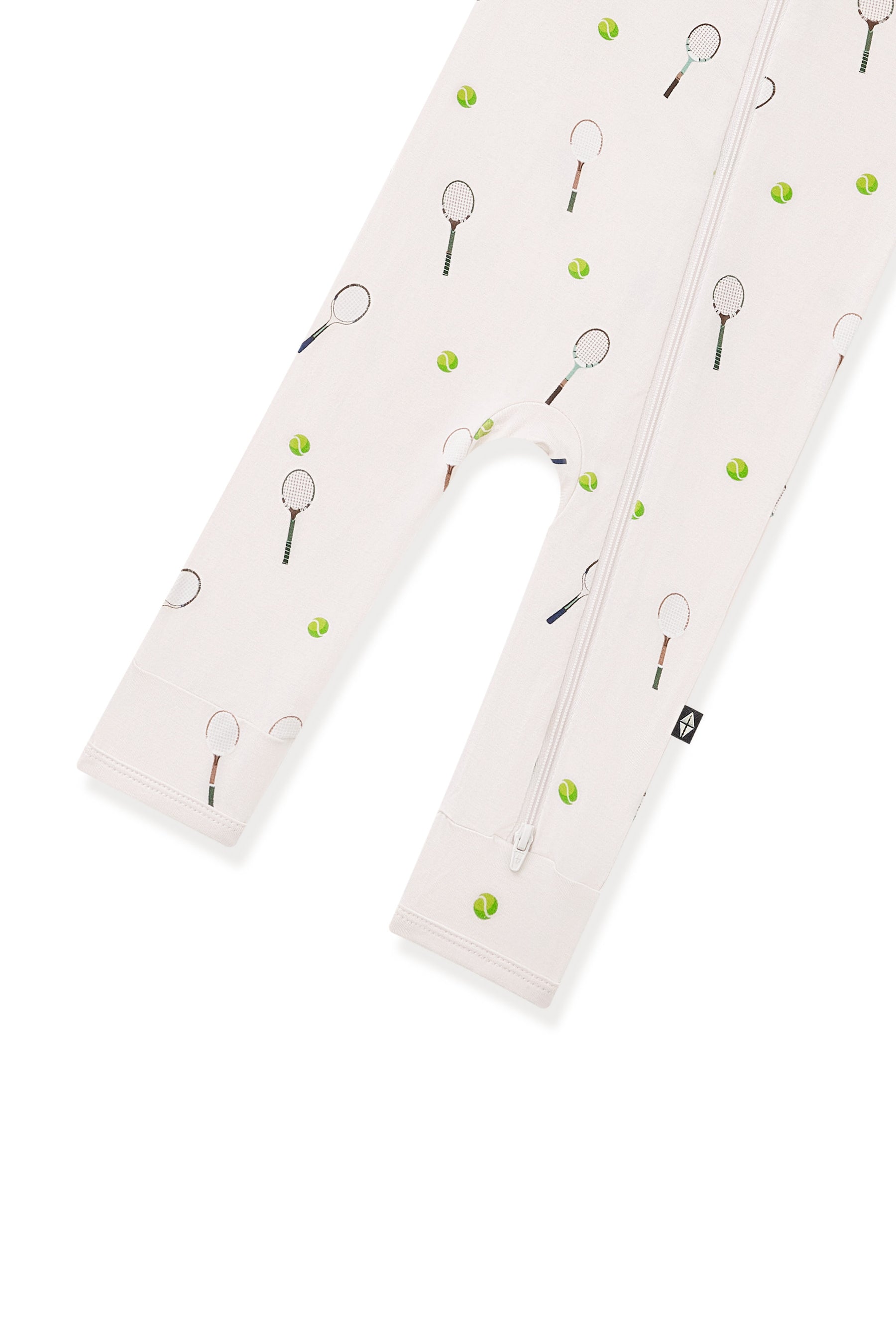 Bottom part of Zippered Romper in Tennis print on a white background