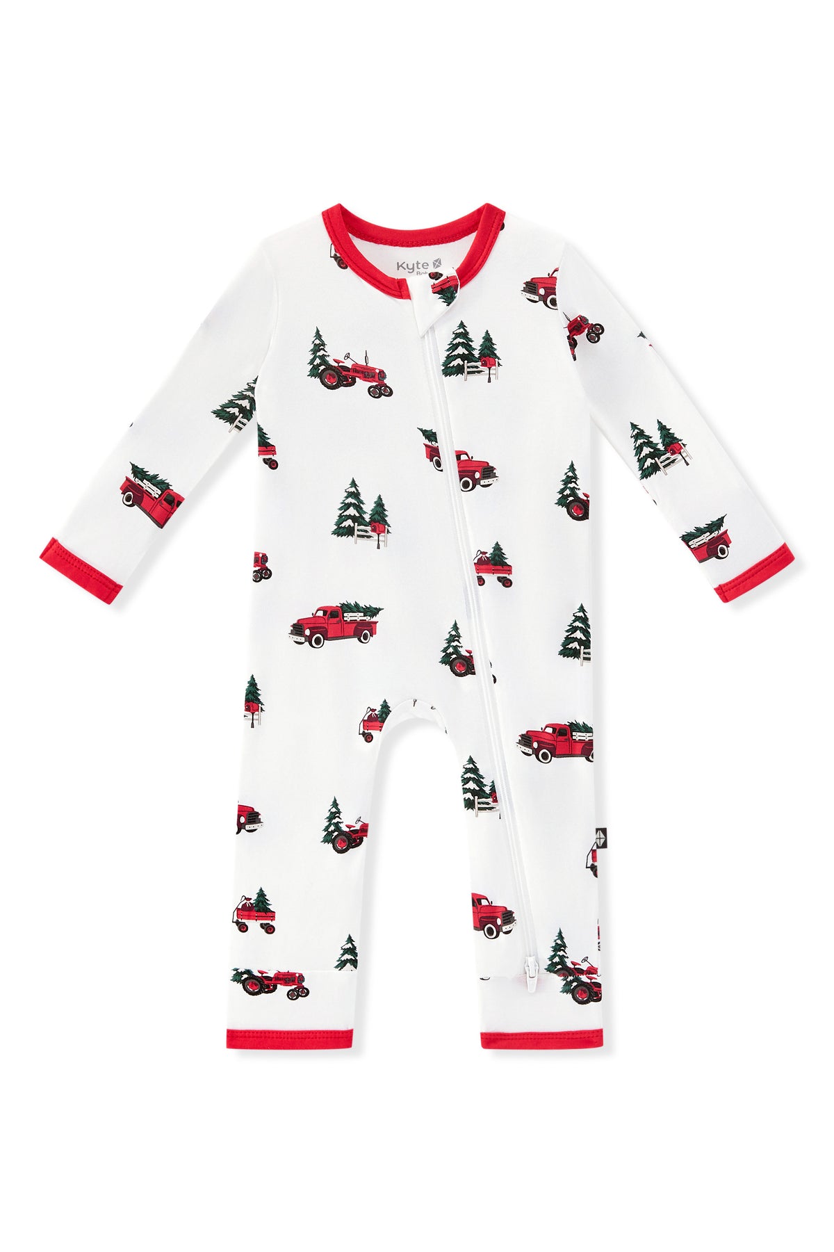 Zippered Romper in Holiday Tree Farm