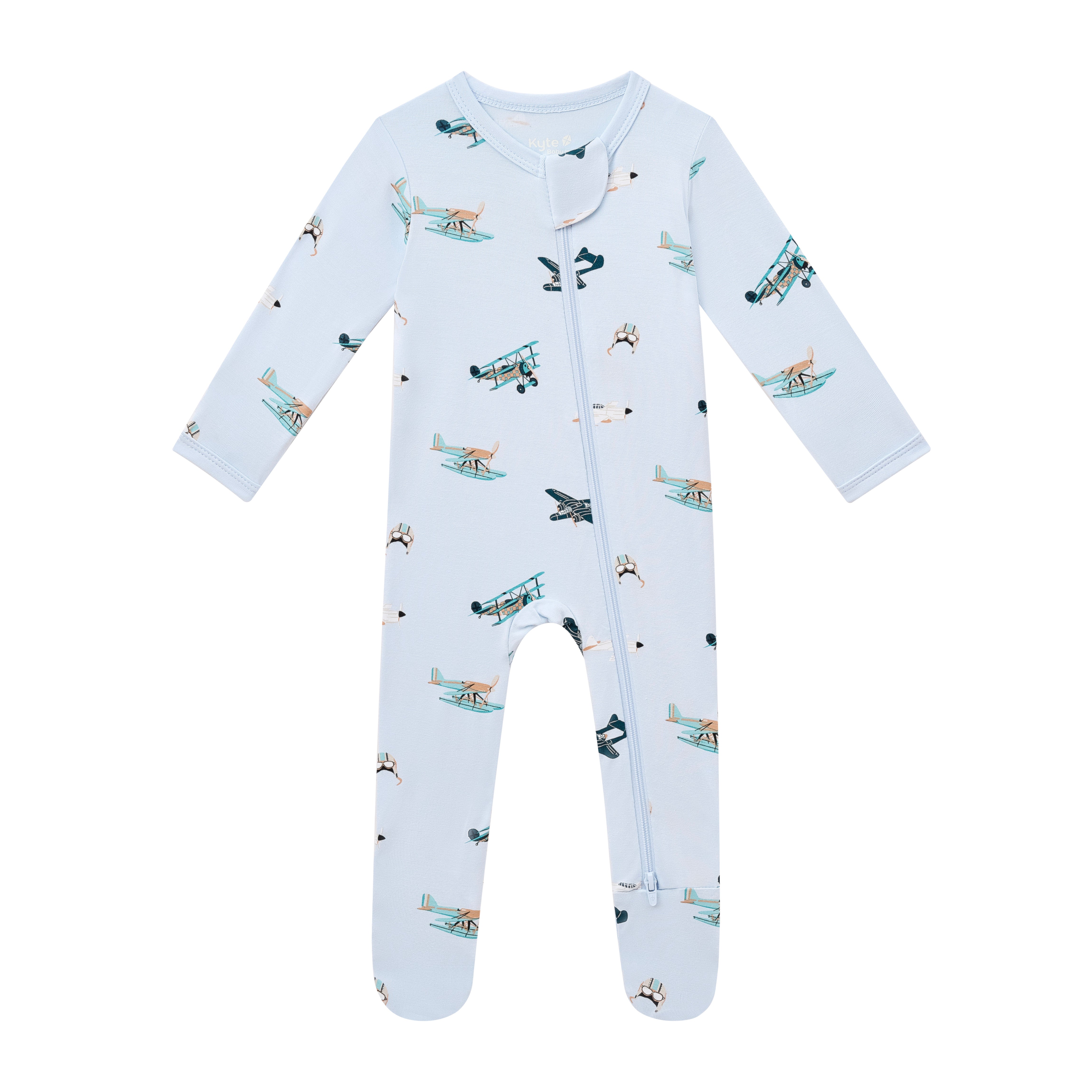 Product photo of the Zippered Footie in Take Off on a white background