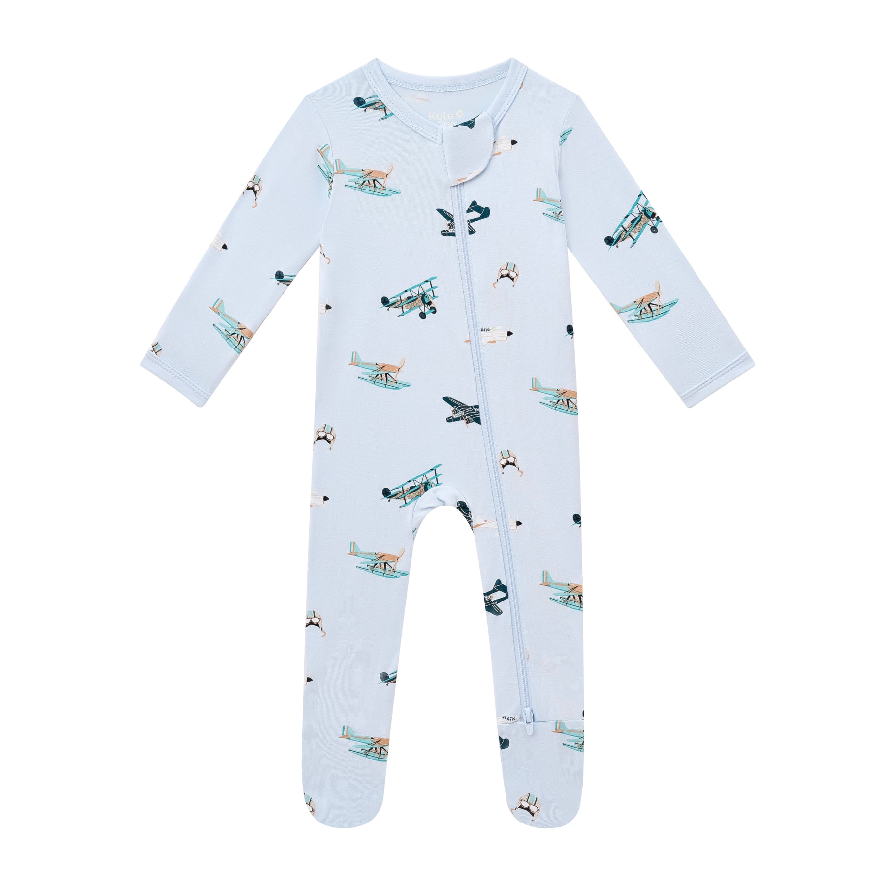 Product photo of the Zippered Footie in Take Off on a white background
