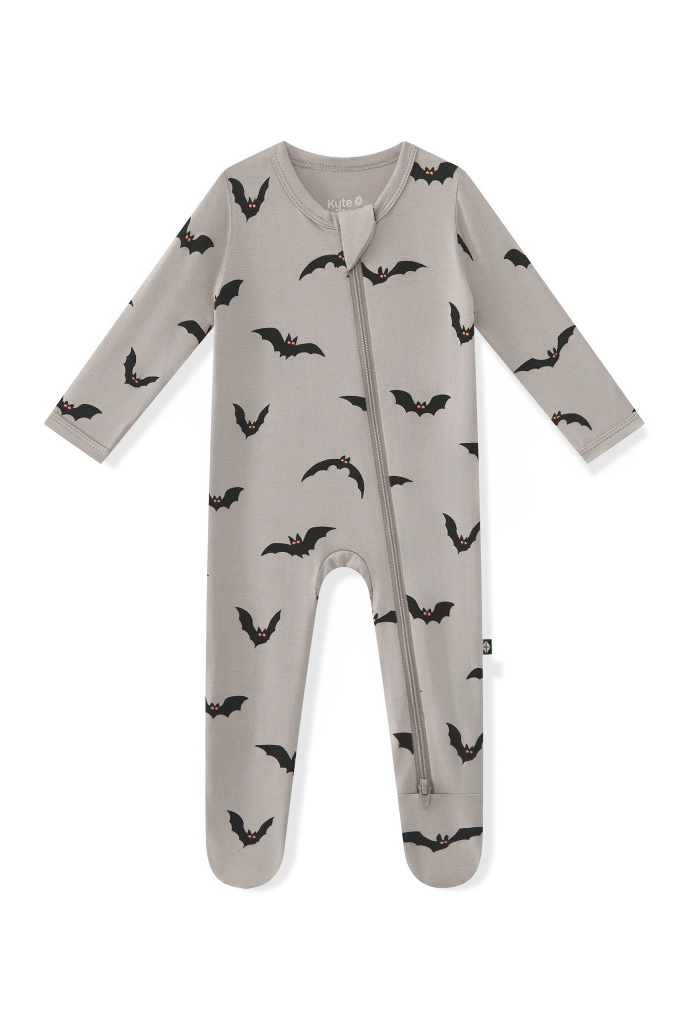 Zippered Footie in Bats print on a white background