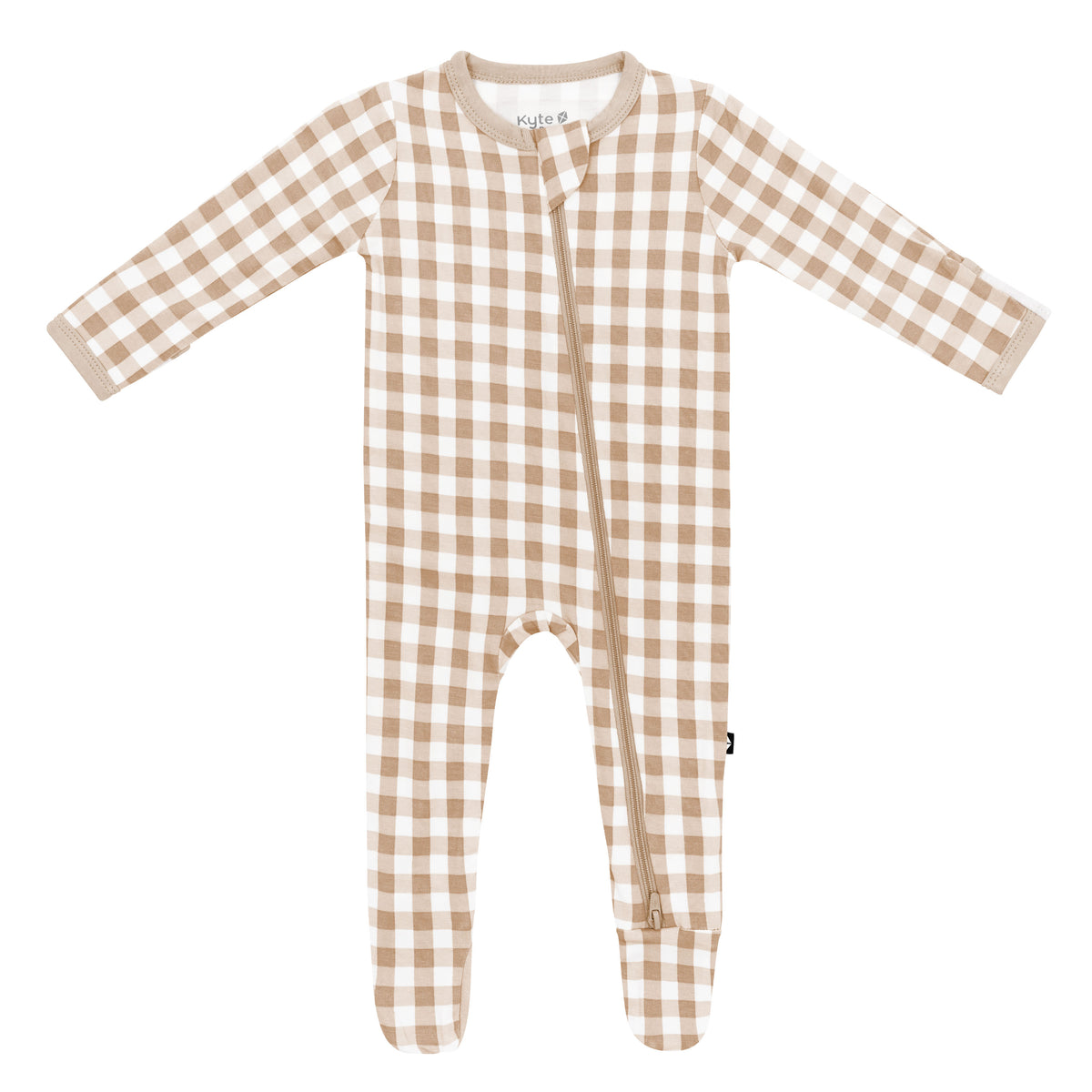 Product photo of the Zippered Footie in Gingham Bisque